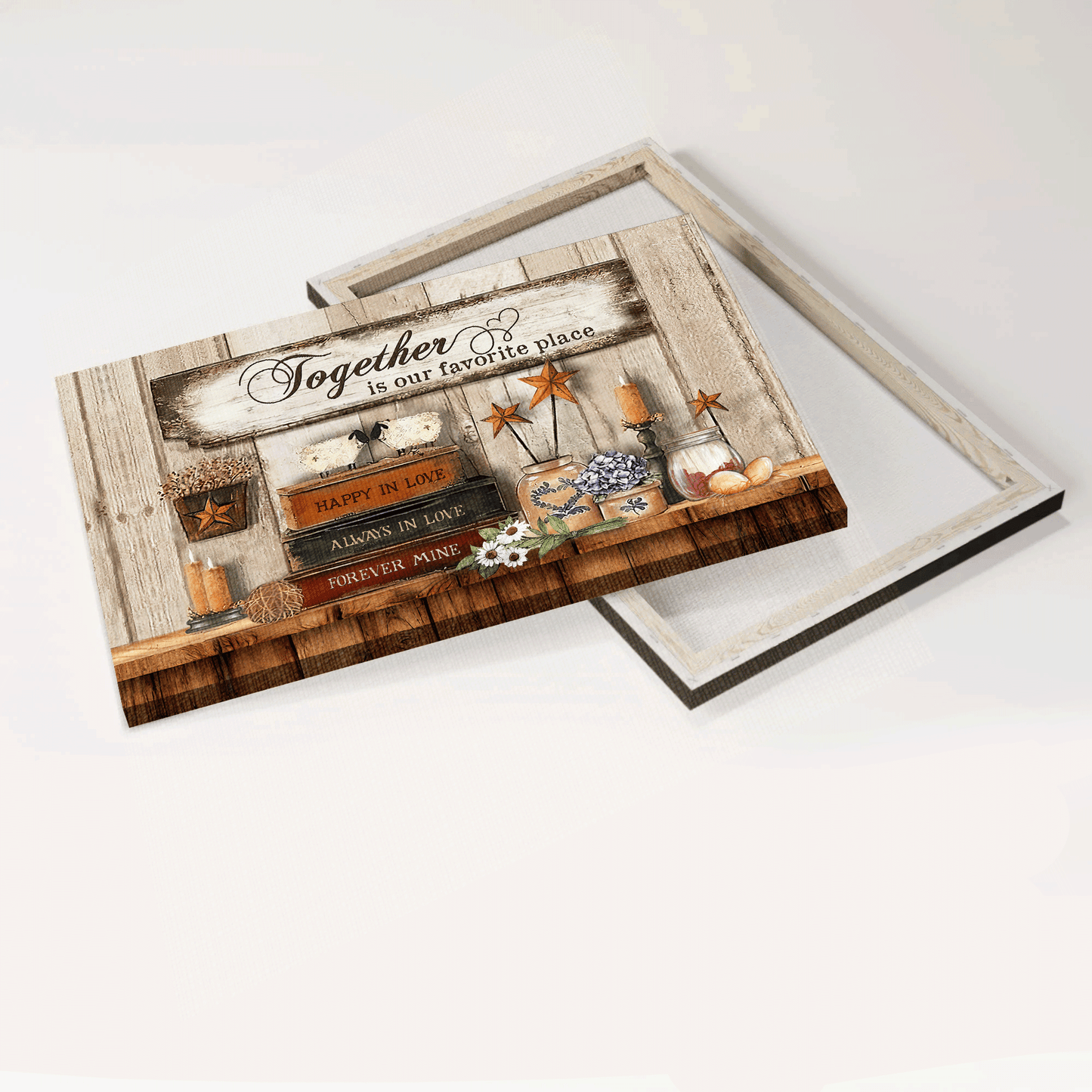 Couple Landscape Canvas - Antique book, Vintage room, Flower painting, Together is our favorite place Landscape Canvas - Gift For Couple, Spouse, Lover
