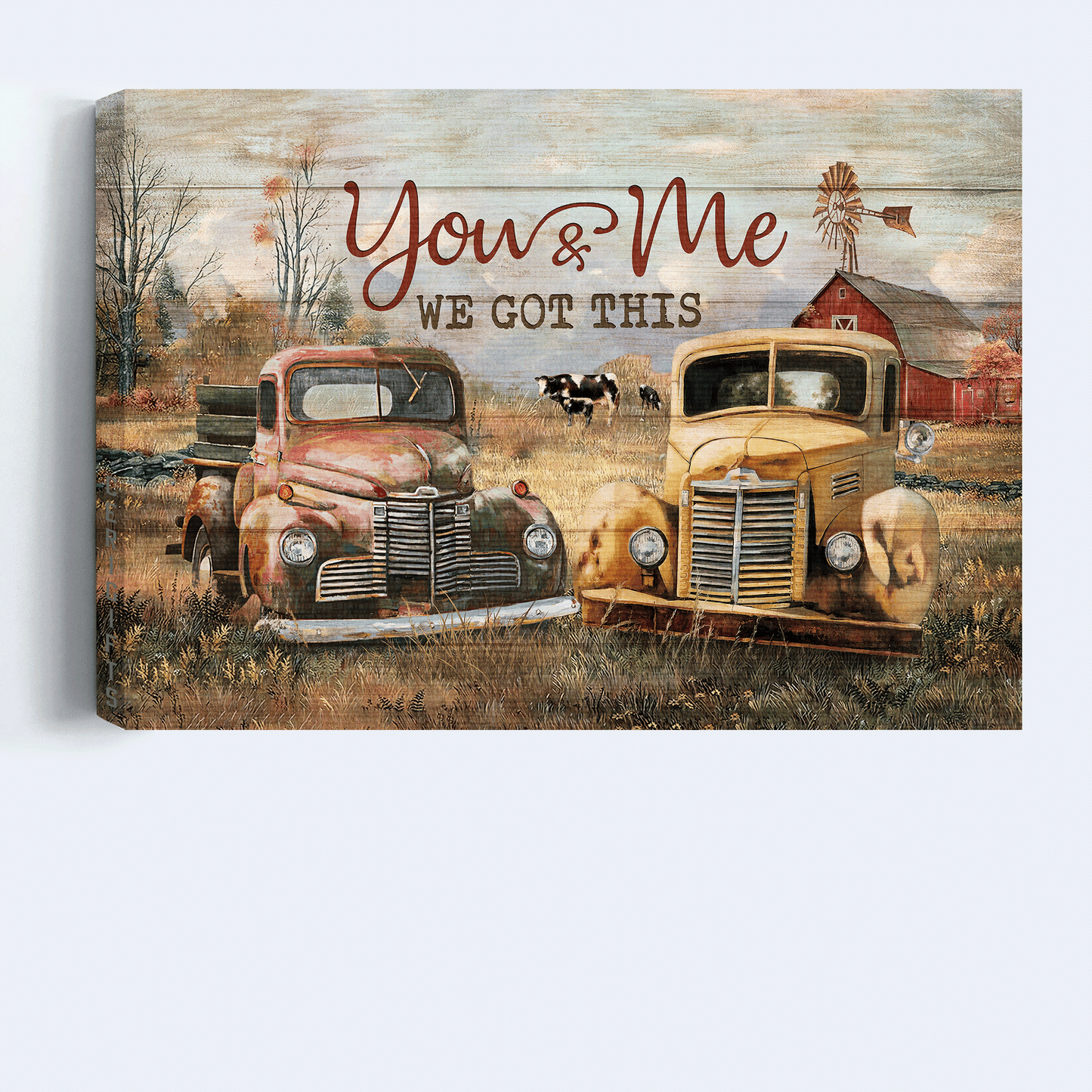 Couple Landscape Canvas - Antique ladybug car, Dairy cow, Rice field Landscape Canvas - Gift For Couple, Spouse, Lover - You and me, We got this