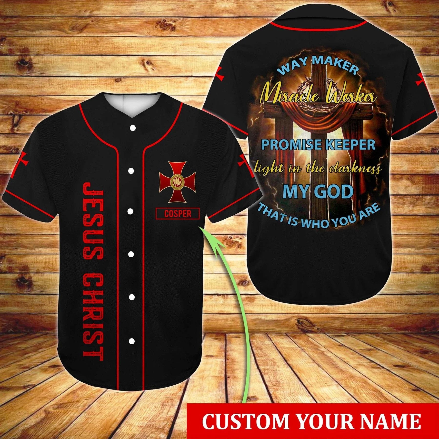 Personalized Jesus Baseball Jersey - Cross Baseball Jersey - Gift For Christians - Way Maker Miracle Worker Promise Keeper Custom Baseball Jersey