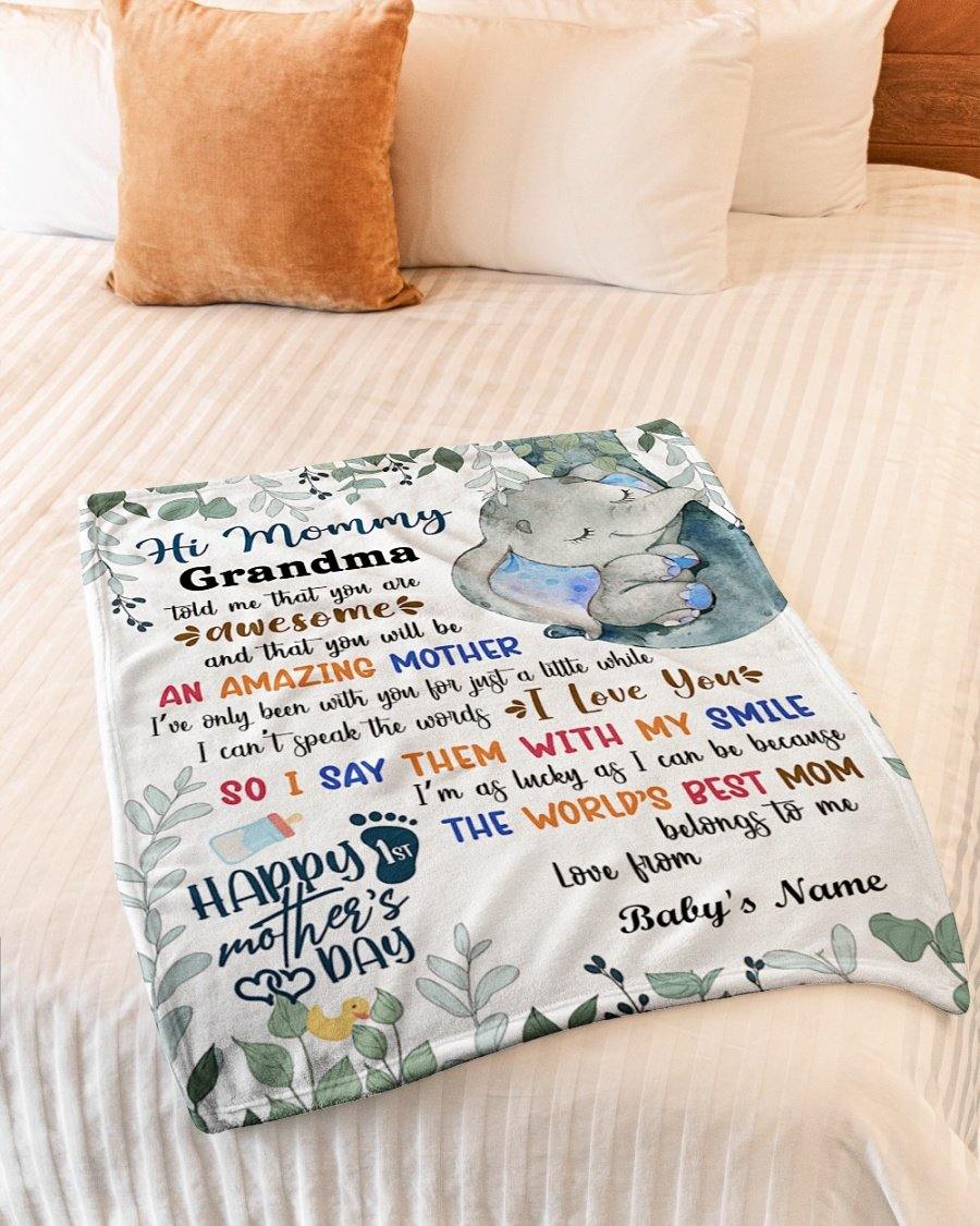 Gift For Mom 1st First Mother's Day Personalized Blanket - Elephant, Custom Name, To My Mommy Blanket - Gift For Mother's Day, Presents For Mom