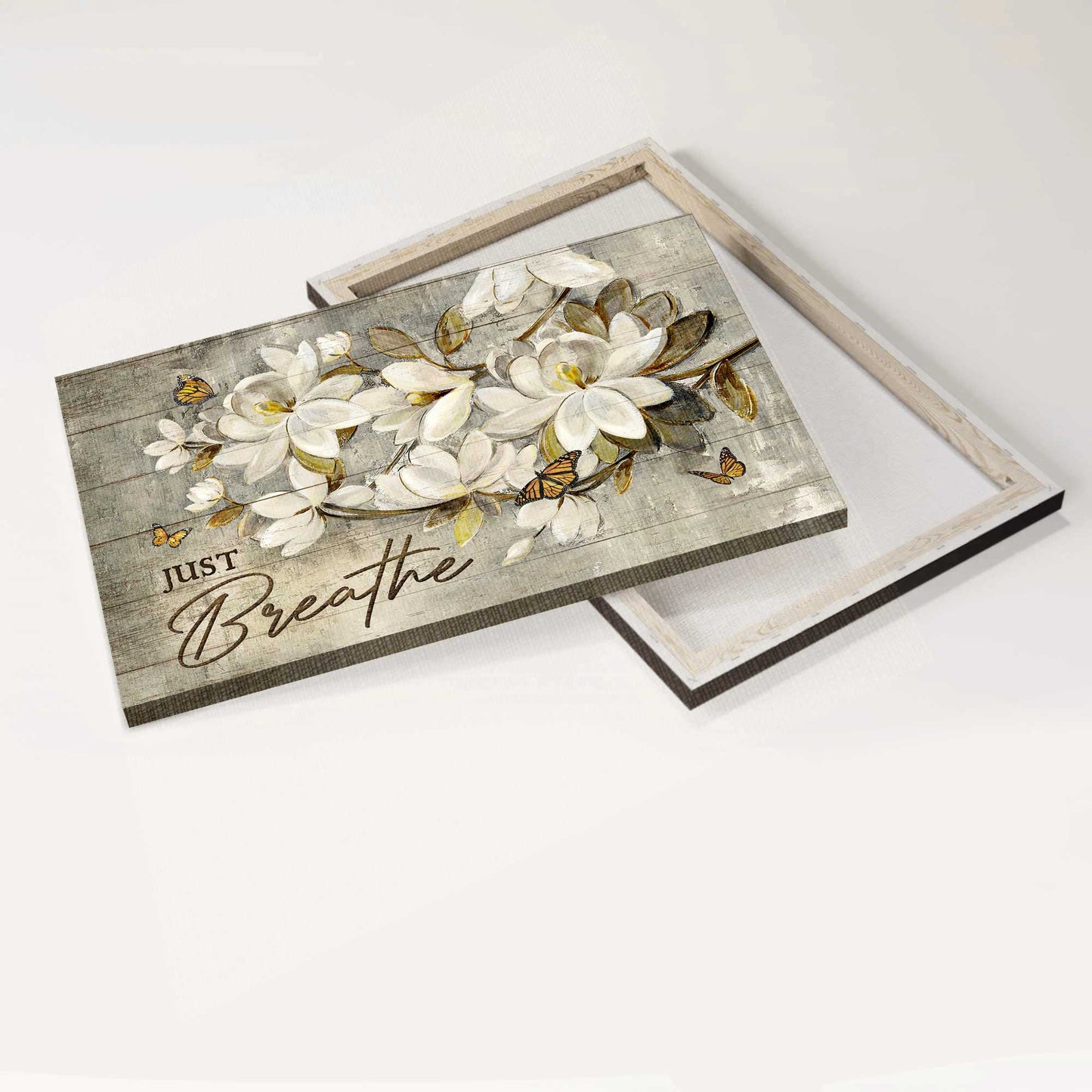 Jesus Landscape Canvas- Abstract Art, White Flower Painting, Monarch Butterfly Landscape Canvas- Gift For Religious Christian- Just Breathe