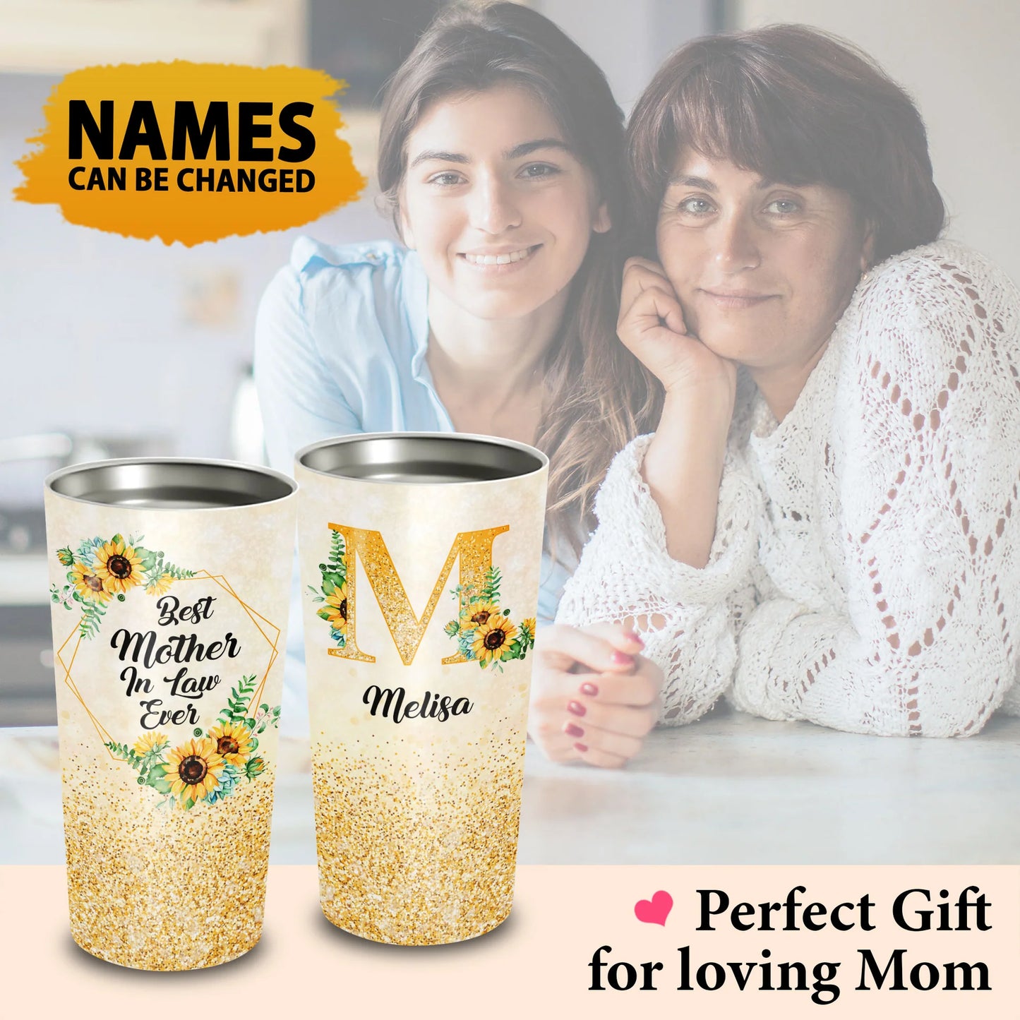 Personalized Mother's Day Gift Tumbler - Custom Gift For Mother's Day, Presents for Mom, Mother-In-Law - Sunflower, Best Mother In Law Ever Tumbler