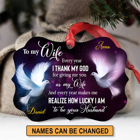 Personalized Gift For Wife Aluminum Ornament - Pigeon Aluminium Ornament - Custom Gift For Wife, Christian Couple, Spouse, Lover - Thank God For Giving Me You