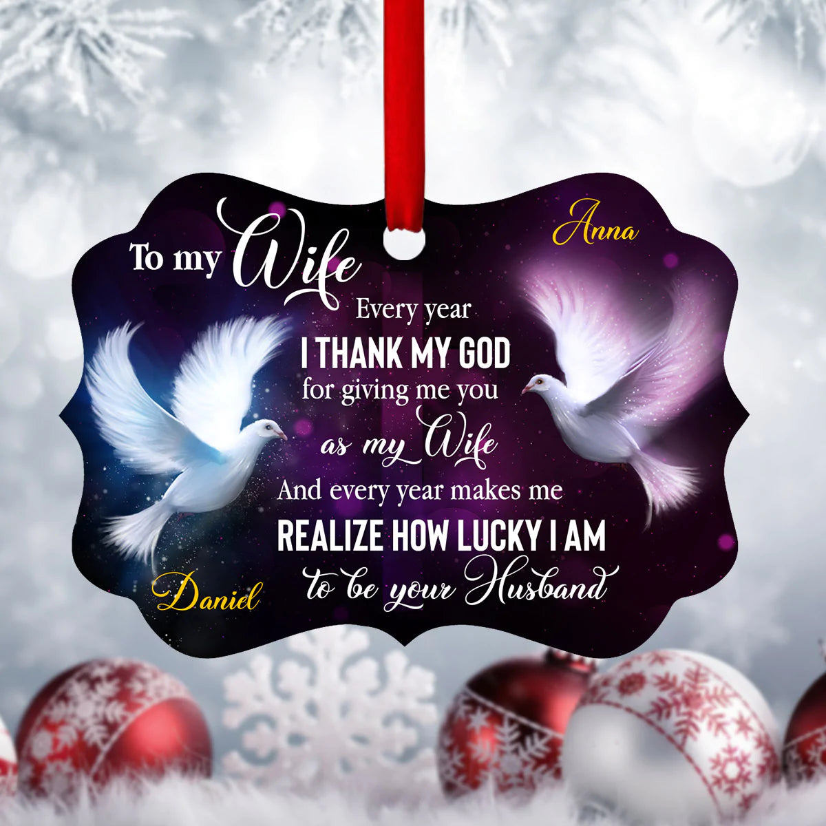 Personalized Gift For Wife Aluminum Ornament - Pigeon Aluminium Ornament - Custom Gift For Wife, Christian Couple, Spouse, Lover - Thank God For Giving Me You