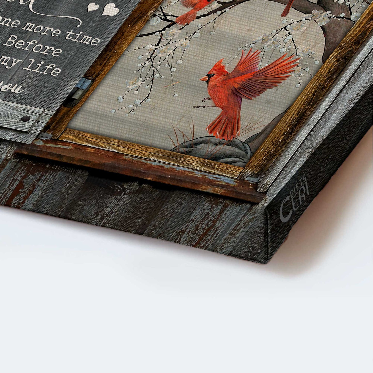 Memorial Landscape Canvas - Antique window, Snowflakes, Cardinal drawing Landscape Canvas - Memorial Gift For Family Members - My piece in heaven