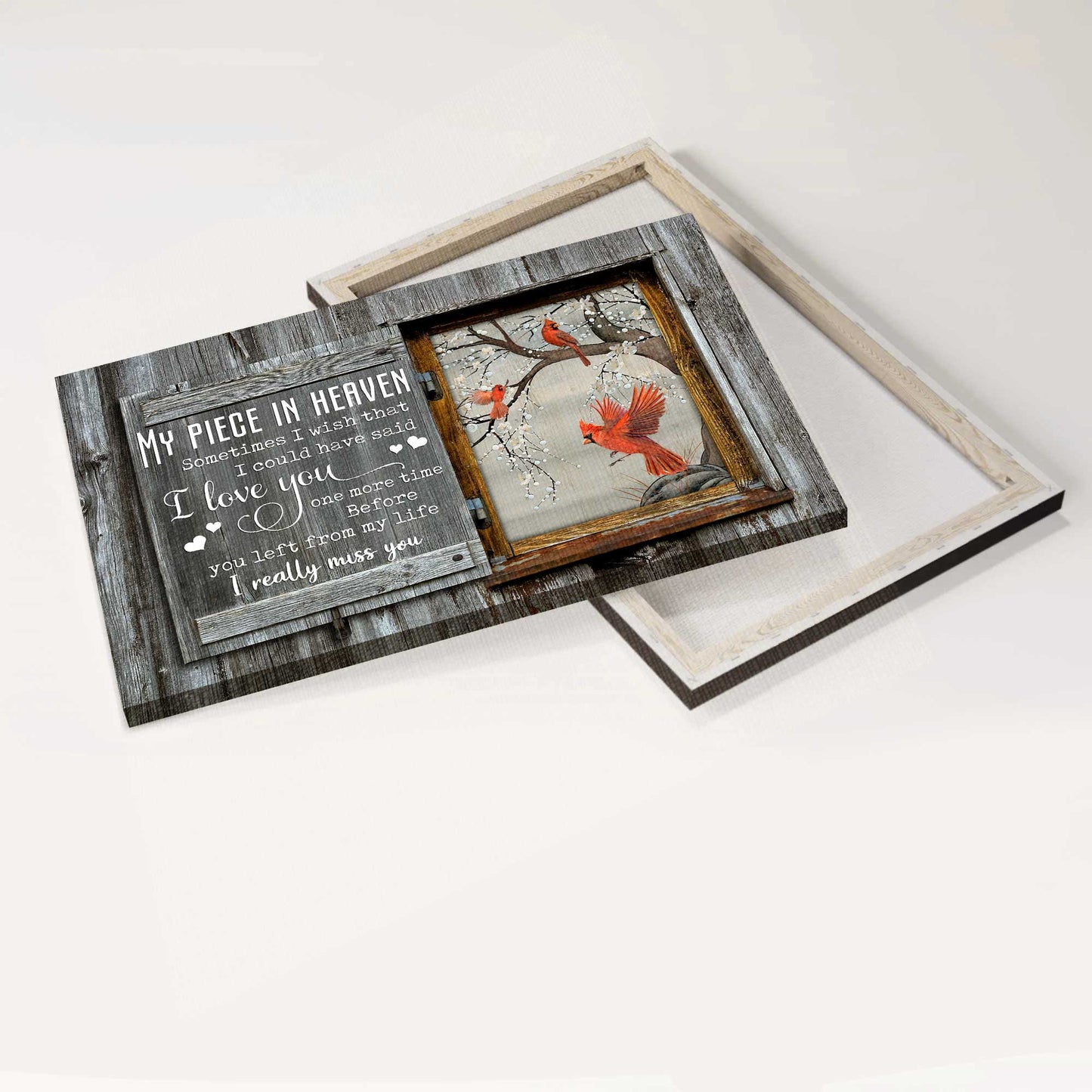 Memorial Landscape Canvas - Antique window, Snowflakes, Cardinal drawing Landscape Canvas - Memorial Gift For Family Members - My piece in heaven