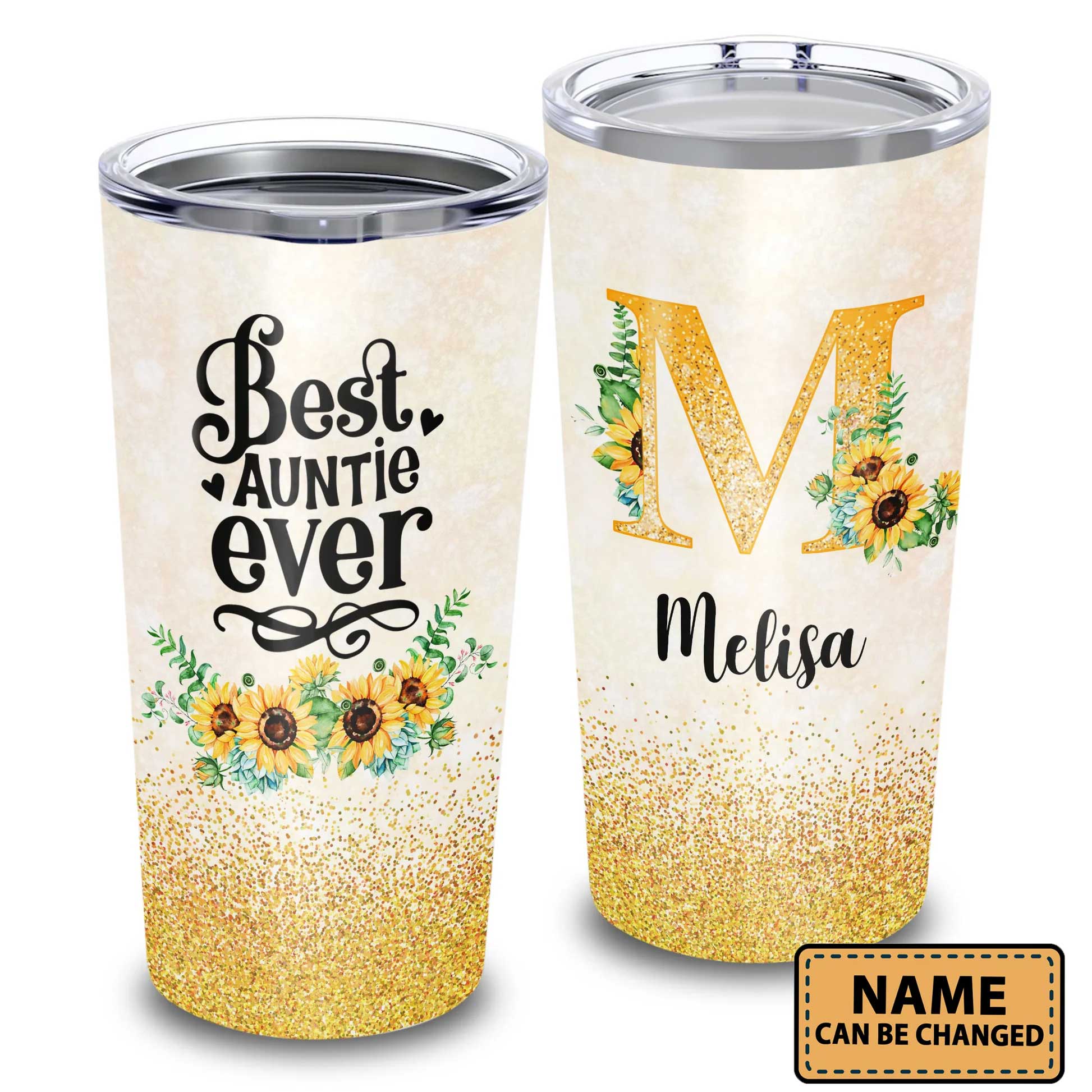 Personalized Mother's Day Gift Tumbler - Custom Gift For Mother's Day, Presents for Mom - Sunflower, Best Auntie Ever Tumbler