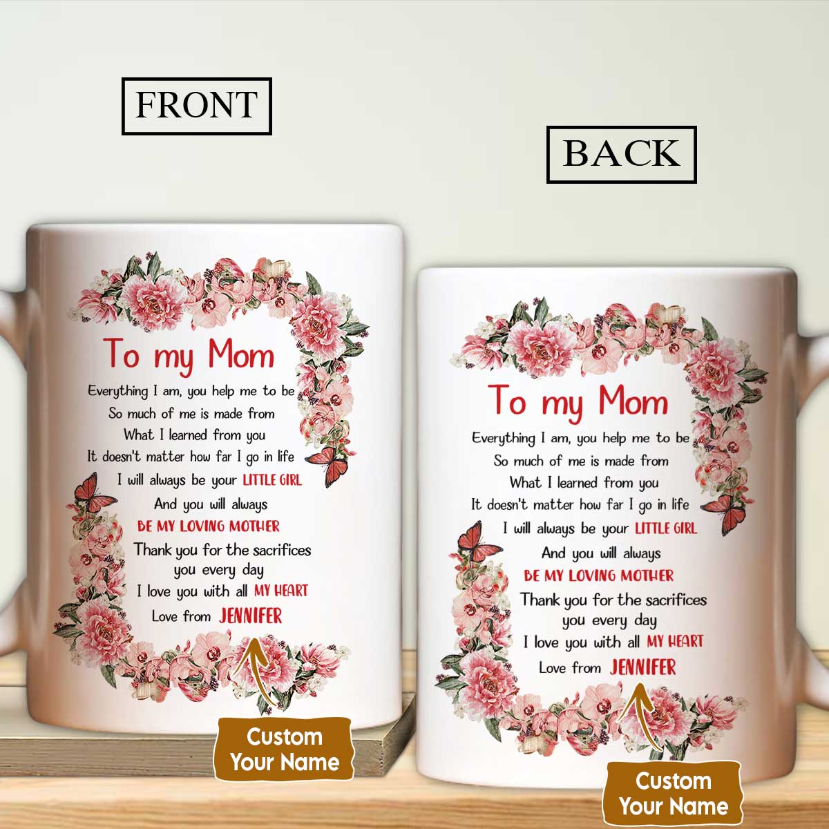 Gift For Mom Personalized Mug- Daughter to mom, Music sheet, Beautiful butterfly Mug- Custom Gift For Mother's Day, Presents for Mom-Loving mother Mug