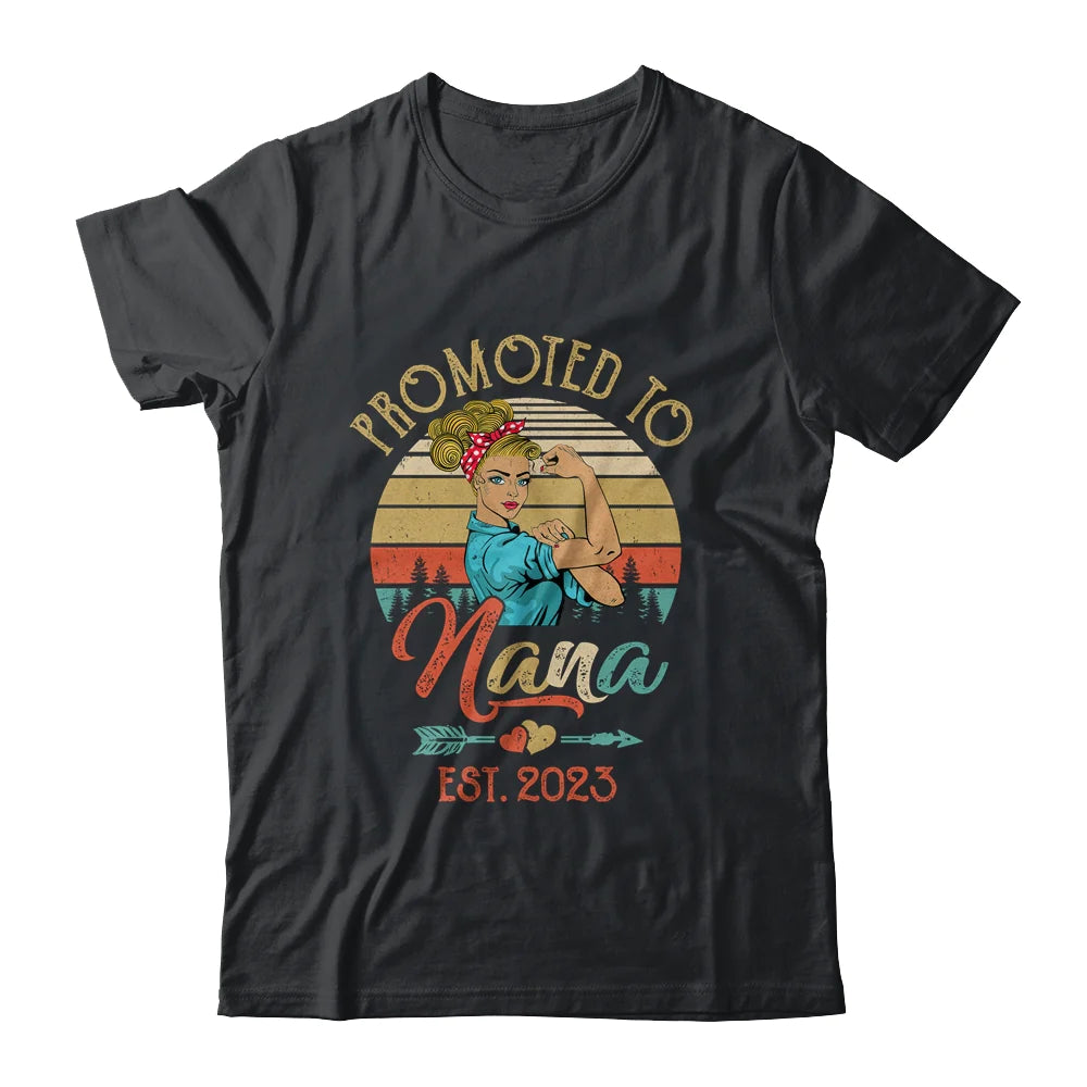 Retro Custom Name Mom Mother's Day T-shirt - Promoted To Nana Est 2023 First Time Personalized Shirt - Perfect Gift For Gigi, Nana, Mama, Mimi
