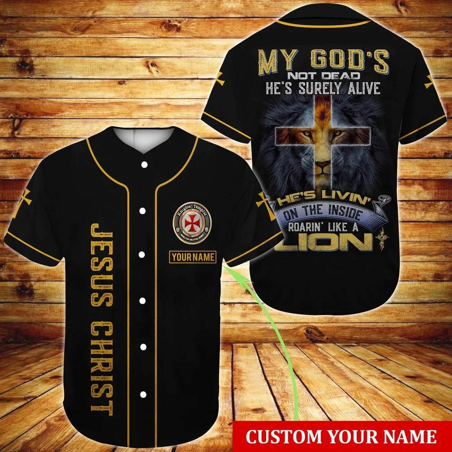 Personalized Jesus Baseball Jersey - Cross, Lion Baseball Jersey - Gift For Christians - My God's not dead Custom Baseball Jersey Shirt For Men Women