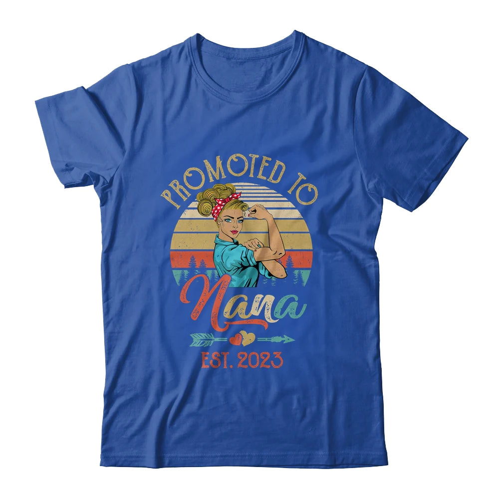 Retro Custom Name Mom Mother's Day T-shirt - Promoted To Nana Est 2023 First Time Personalized Shirt - Perfect Gift For Gigi, Nana, Mama, Mimi