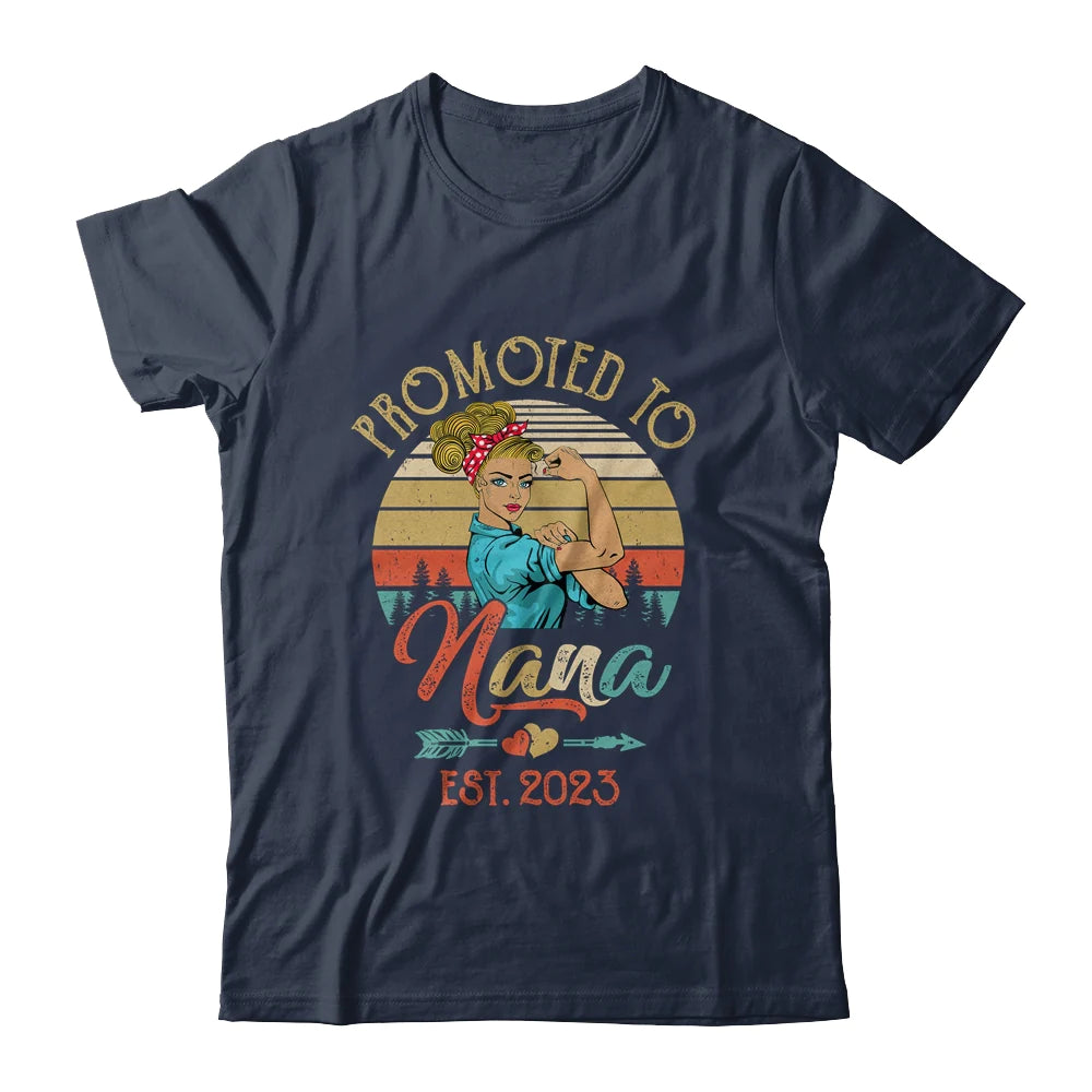 Retro Custom Name Mom Mother's Day T-shirt - Promoted To Nana Est 2023 First Time Personalized Shirt - Perfect Gift For Gigi, Nana, Mama, Mimi