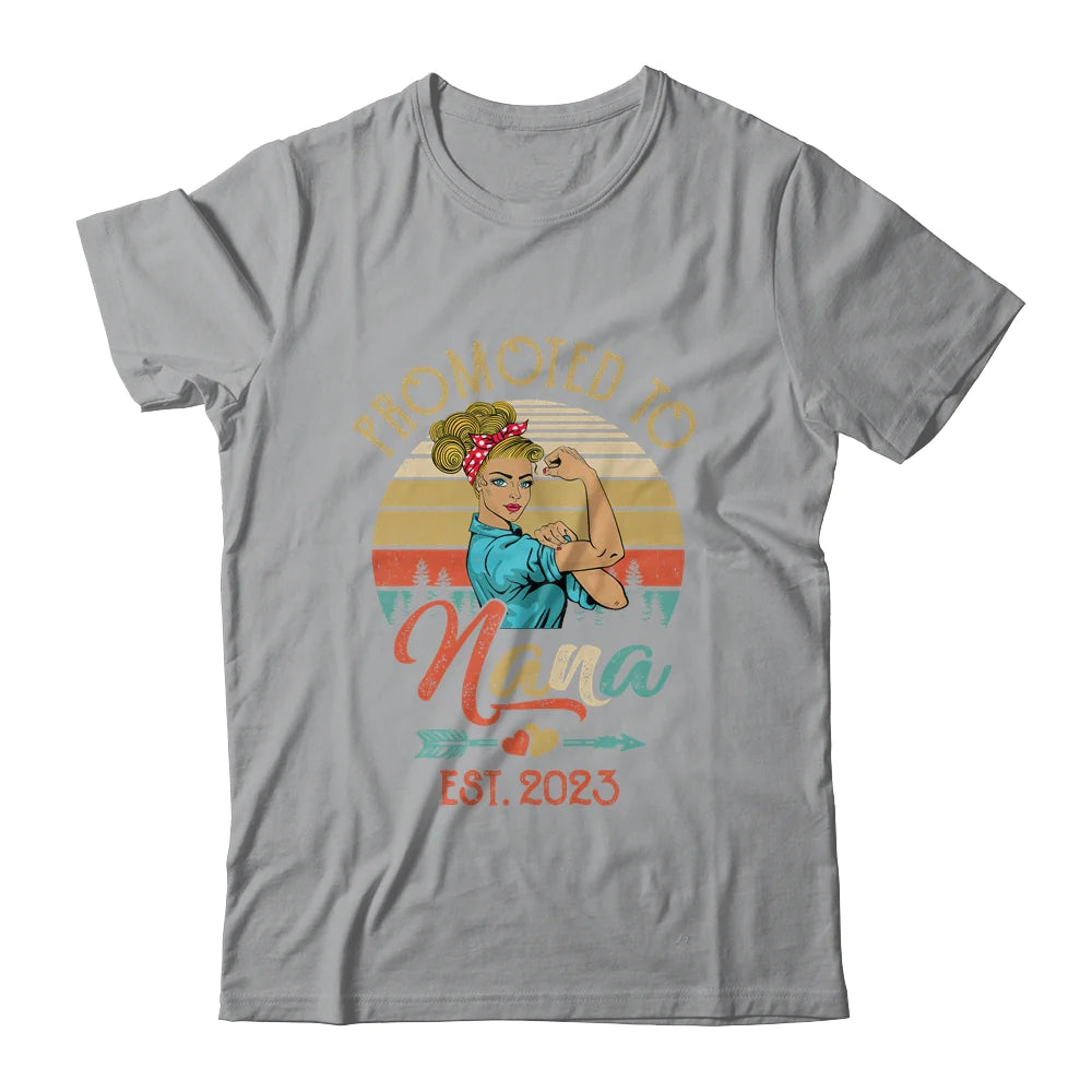 Retro Custom Name Mom Mother's Day T-shirt - Promoted To Nana Est 2023 First Time Personalized Shirt - Perfect Gift For Gigi, Nana, Mama, Mimi