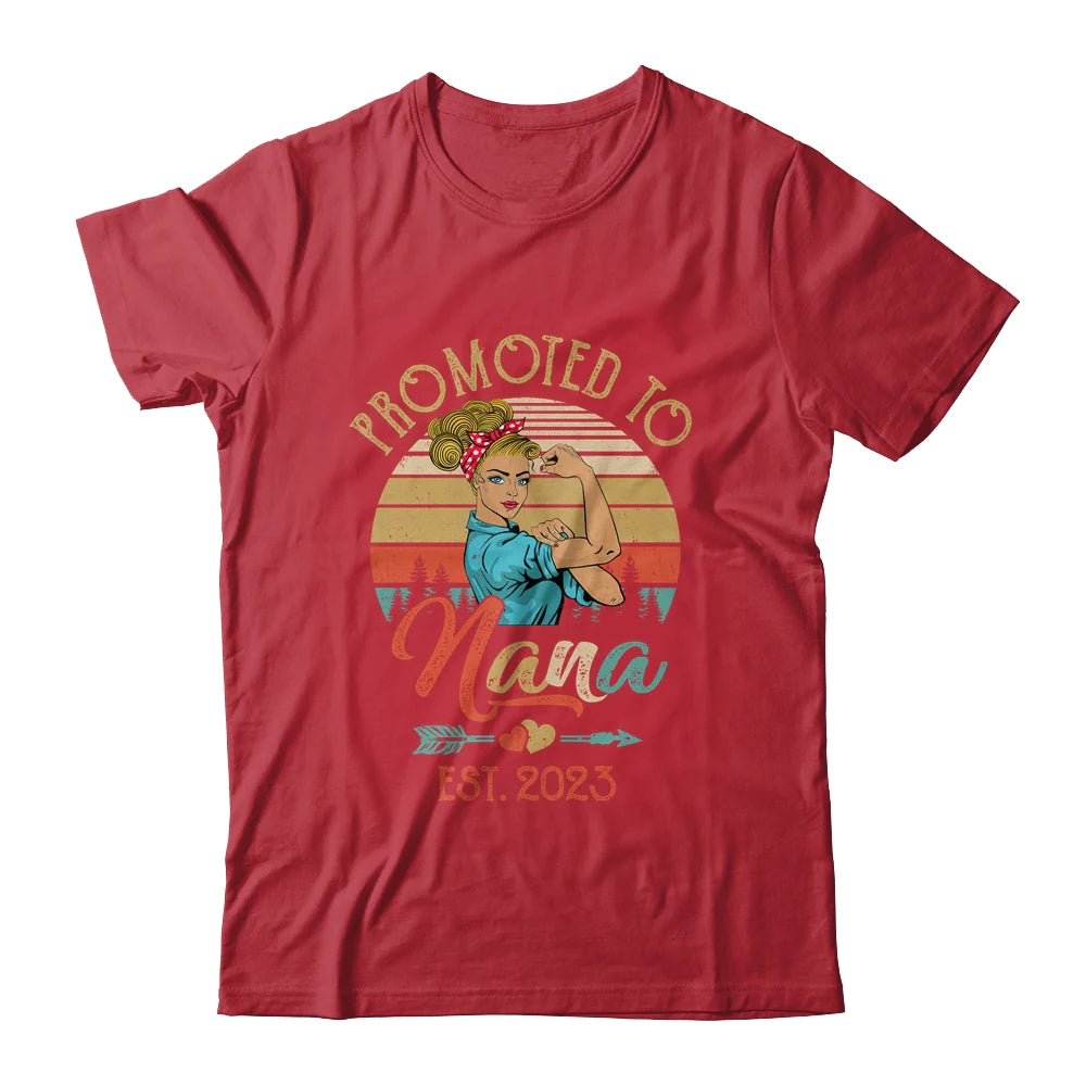 Retro Custom Name Mom Mother's Day T-shirt - Promoted To Nana Est 2023 First Time Personalized Shirt - Perfect Gift For Gigi, Nana, Mama, Mimi