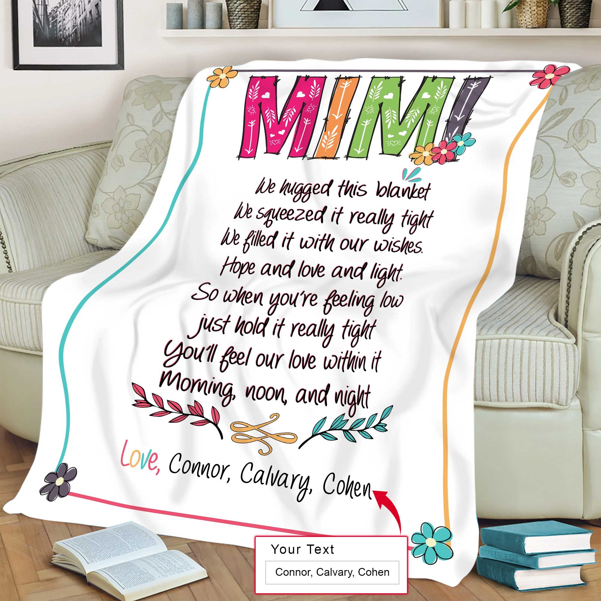 Gift For Mom Personalized Blanket - Mimi, Custom Name Blanket - Gift For Mother's Day, Presents For Grandma Mimi Nana Gigi Gaga From Grandkids