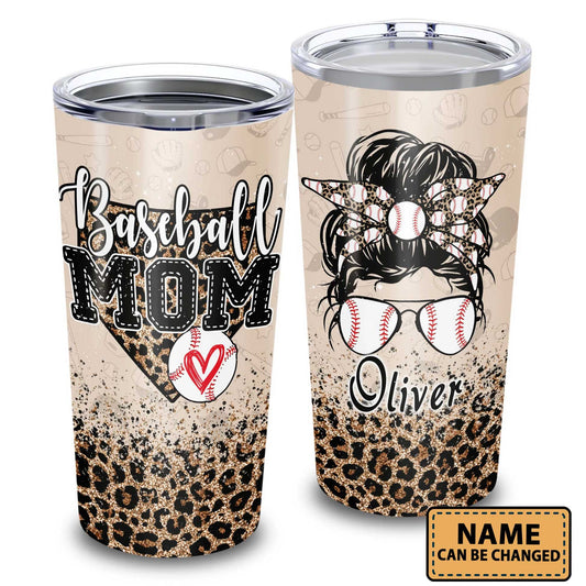 Personalized Mother's Day Gift Tumbler - Custom Gift For Mother's Day, Presents for Mom - Leopard Pattern, Baseball Mom Tumbler