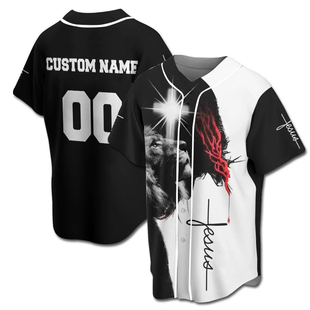 Personalized Jesus Baseball Jersey - Cross, Lion Baseball Jersey - Gift For Christians - Custom Printed 3D Baseball Jersey Shirt For Men and Women