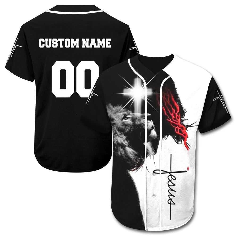 Personalized Jesus Baseball Jersey - Cross, Lion Baseball Jersey - Gift For Christians - Custom Printed 3D Baseball Jersey Shirt For Men and Women