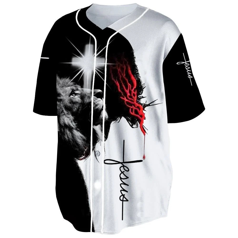 Personalized Jesus Baseball Jersey - Cross, Lion Baseball Jersey - Gift For Christians - Custom Printed 3D Baseball Jersey Shirt For Men and Women