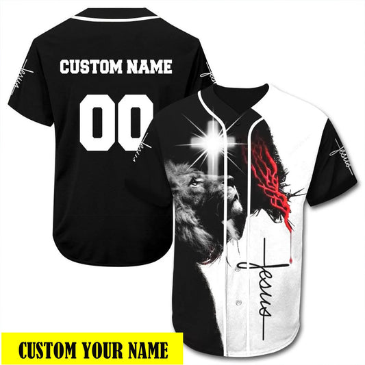 Personalized Jesus Baseball Jersey - Cross, Lion Baseball Jersey - Gift For Christians - Custom Printed 3D Baseball Jersey Shirt For Men and Women