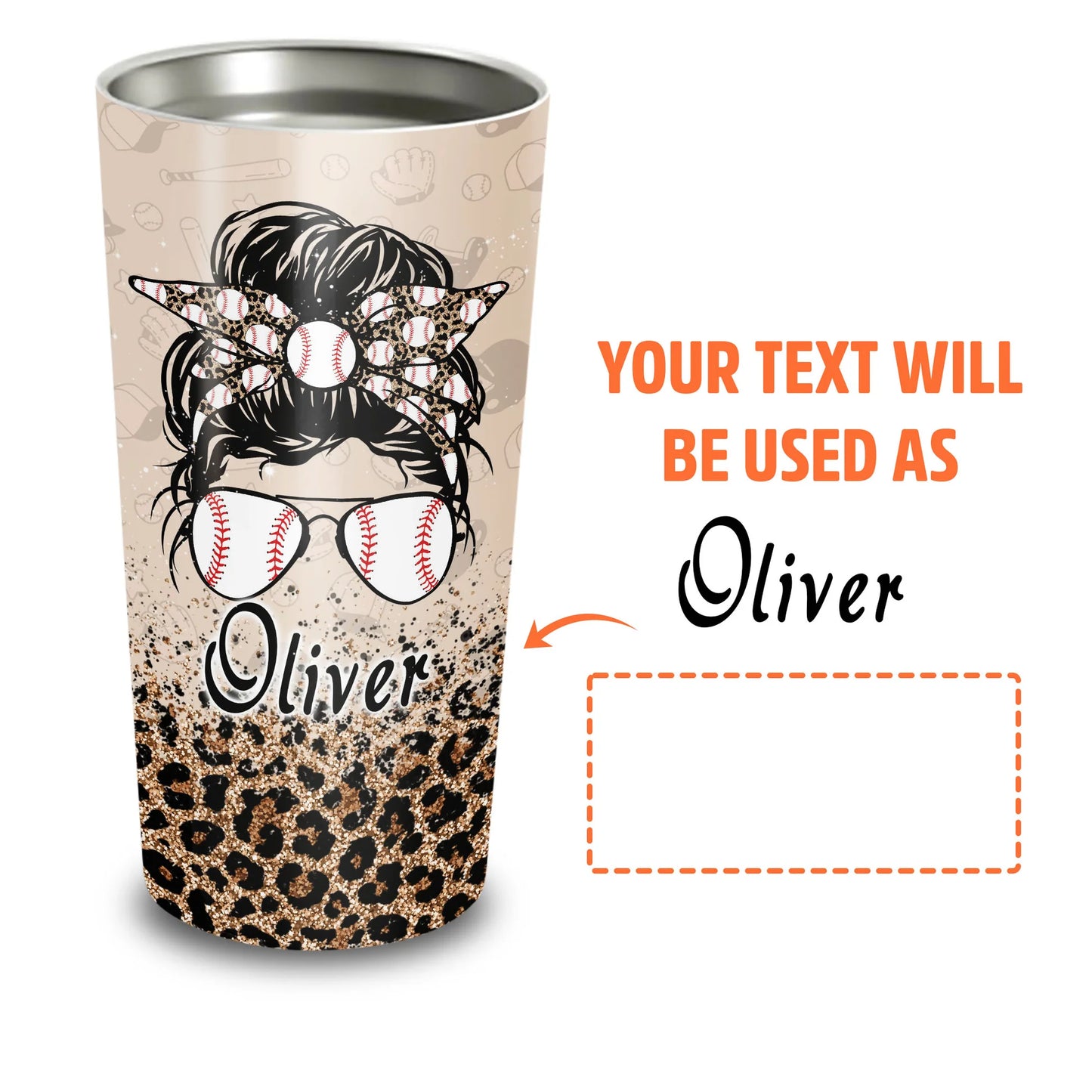 Personalized Mother's Day Gift Tumbler - Custom Gift For Mother's Day, Presents for Mom - Leopard Pattern, Baseball Mom Tumbler