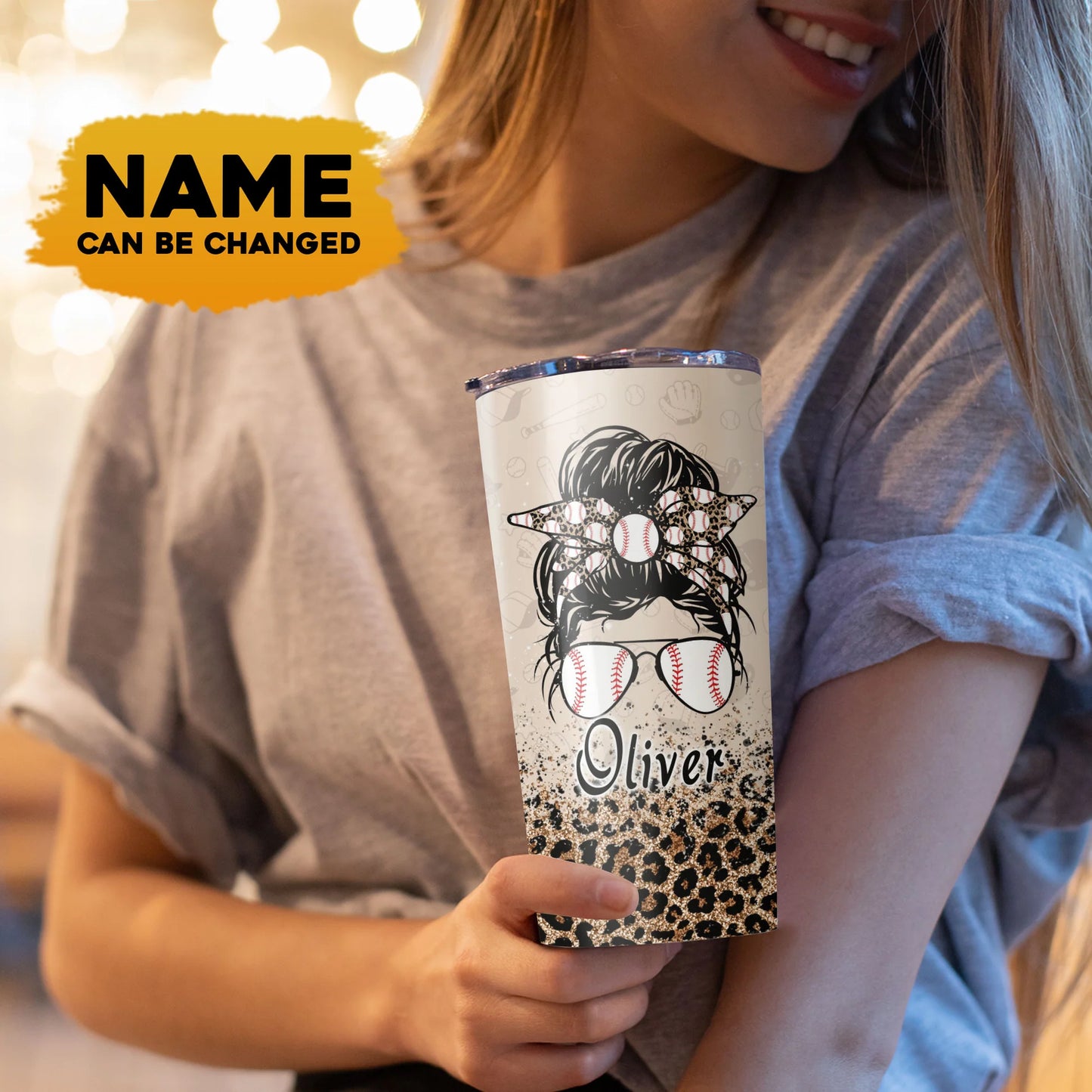 Personalized Mother's Day Gift Tumbler - Custom Gift For Mother's Day, Presents for Mom - Leopard Pattern, Baseball Mom Tumbler