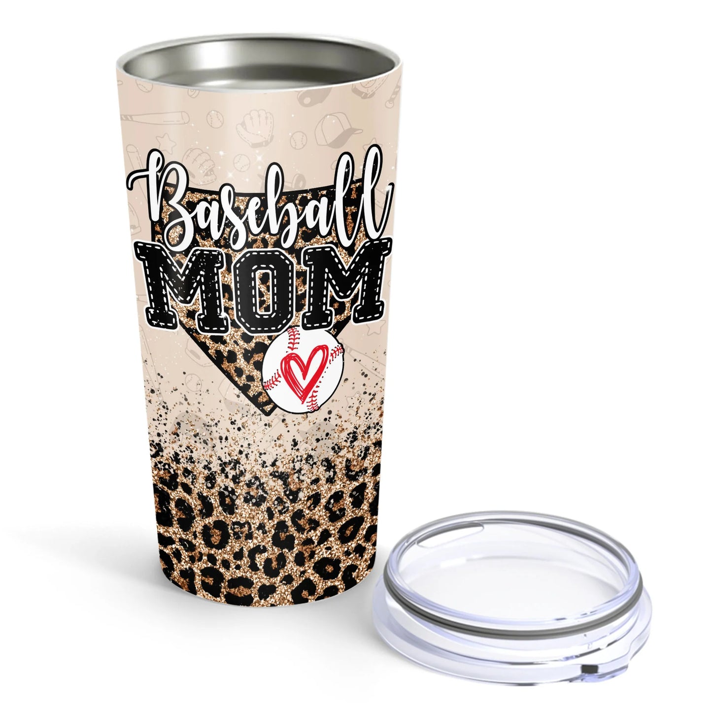 Personalized Mother's Day Gift Tumbler - Custom Gift For Mother's Day, Presents for Mom - Leopard Pattern, Baseball Mom Tumbler