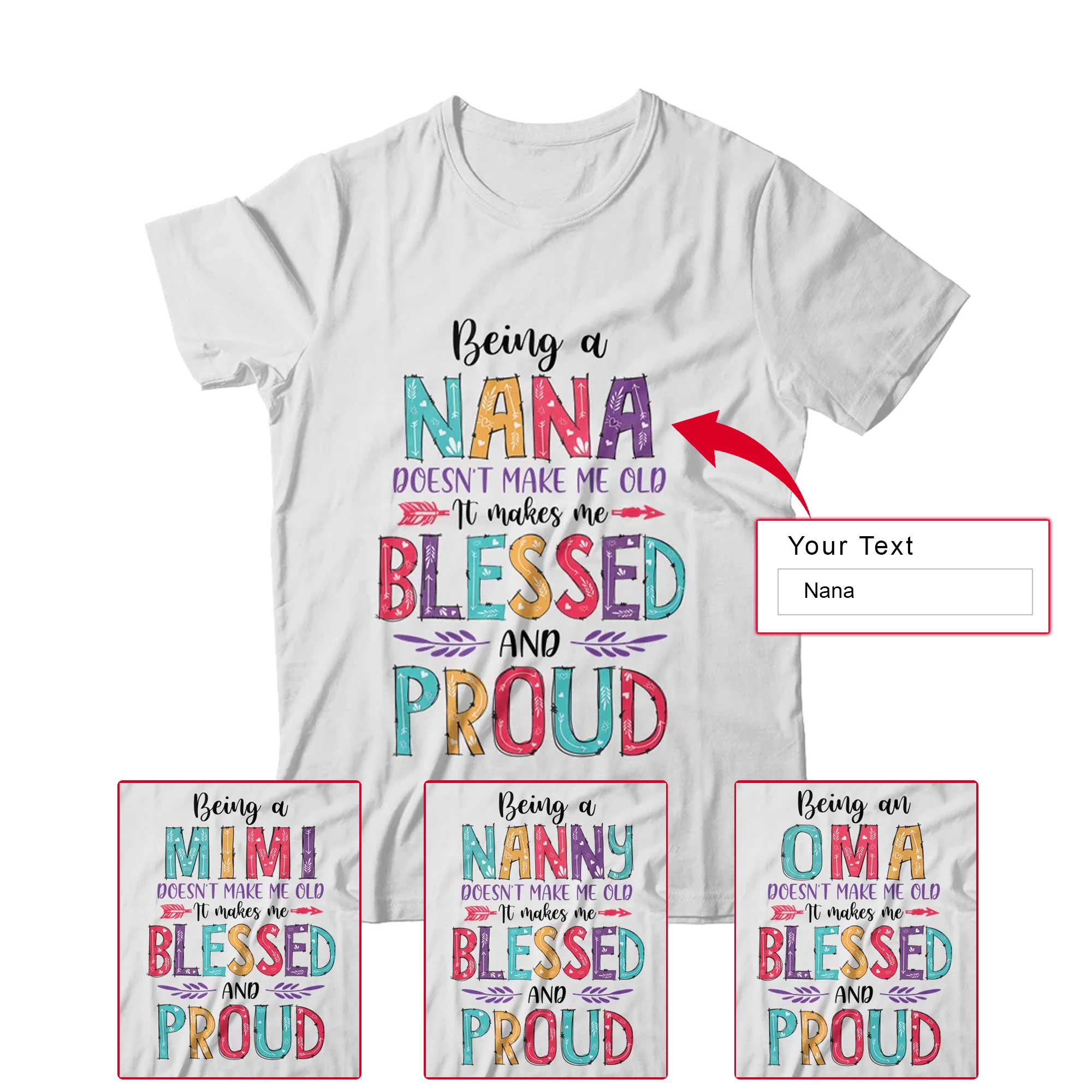 Custom Name Mom Mother's Day T-shirt - Being A Nana Makes Me Blessed And Proud Personalized Shirt - Perfect Gift For Gigi, Nana, Mama, Mimi