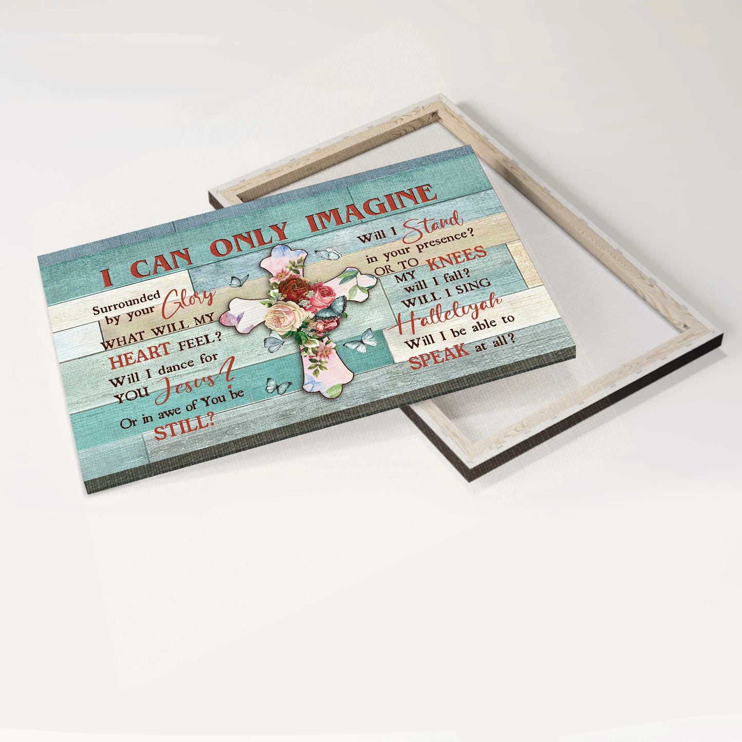 Jesus Landscape Canvas- Abstract Cross, FIower Painting, Blue Butterfly, Religious Song Landscape Canvas- Gift For Religious Christian- I Can Only Imagine