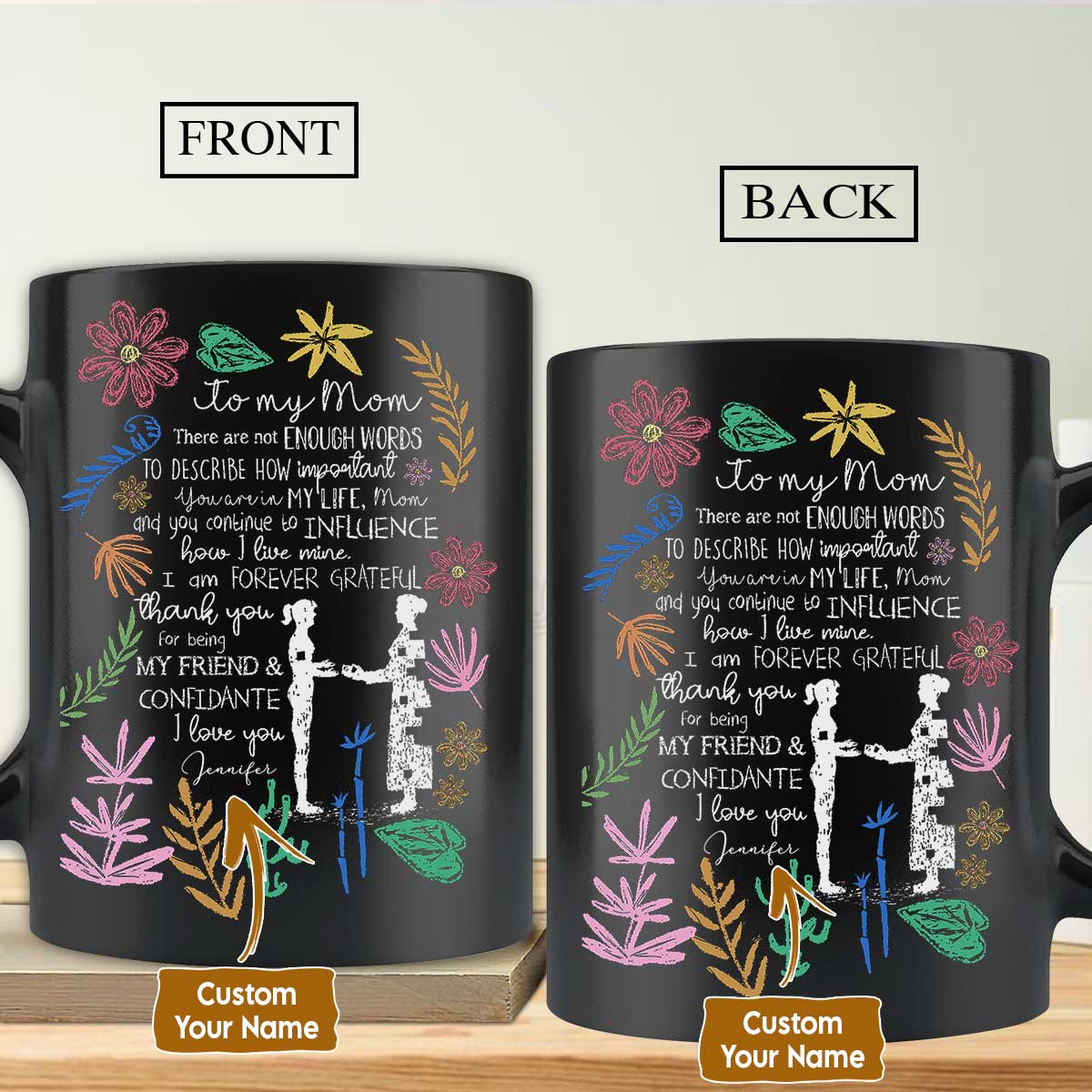 Gift For Mom Personalized Mug - Daughter to mom, Flower frame Mug - Custom Gift For Mother's Day, Presents for Mom -Being my friend and confidante Mug