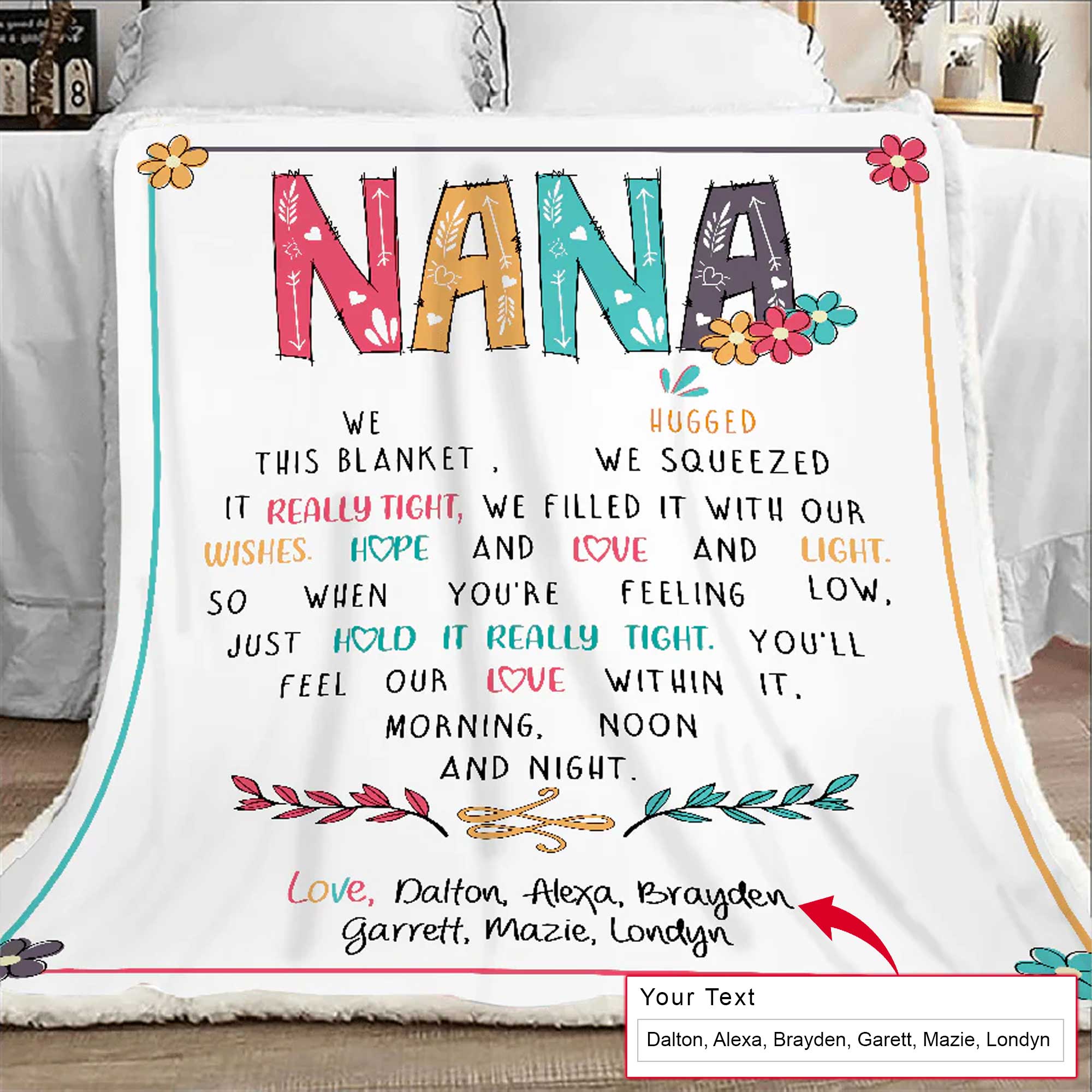 Gift For Mom Personalized Blanket - Nana, Custom Name Blanket - Gift For Mother's Day, Presents For Grandma Mimi Nana Gigi Gaga From Grandkids