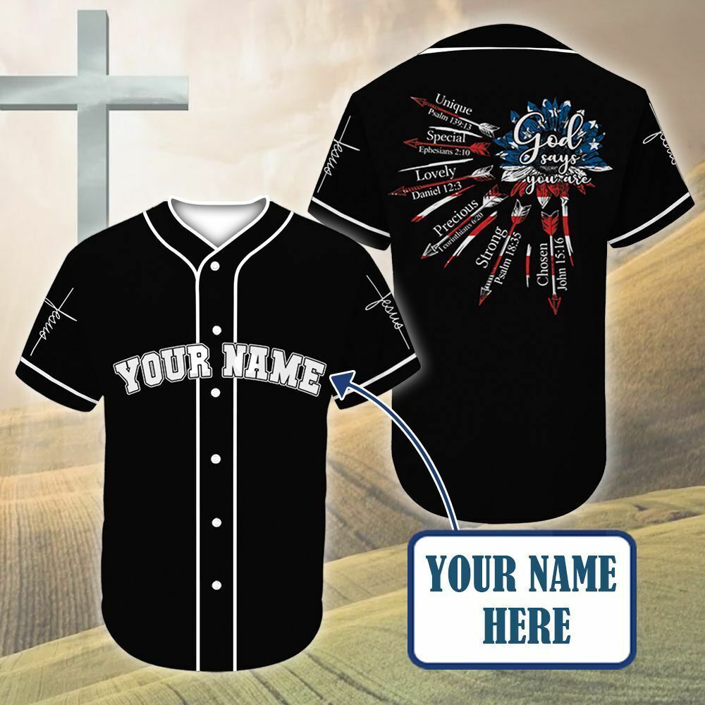 Personalized Jesus Baseball Jersey - American Flag Baseball Jersey - Gift For Christians - God Says You Are Custom Baseball Jersey For Men and Women