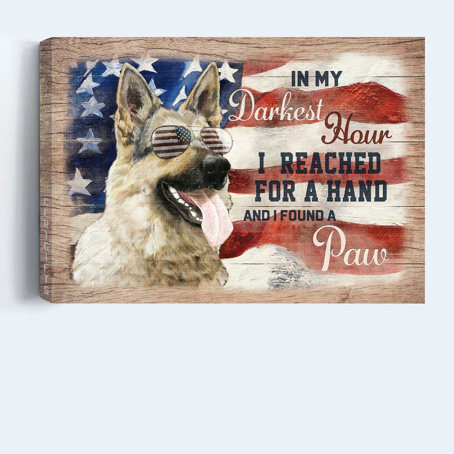 Landscape Canvas- Awesome German Shepherd, US Flag Glasses, Dog Landscape Canvas- Gift For German Shepherd- In My Darkest Hour, I Found A Paw