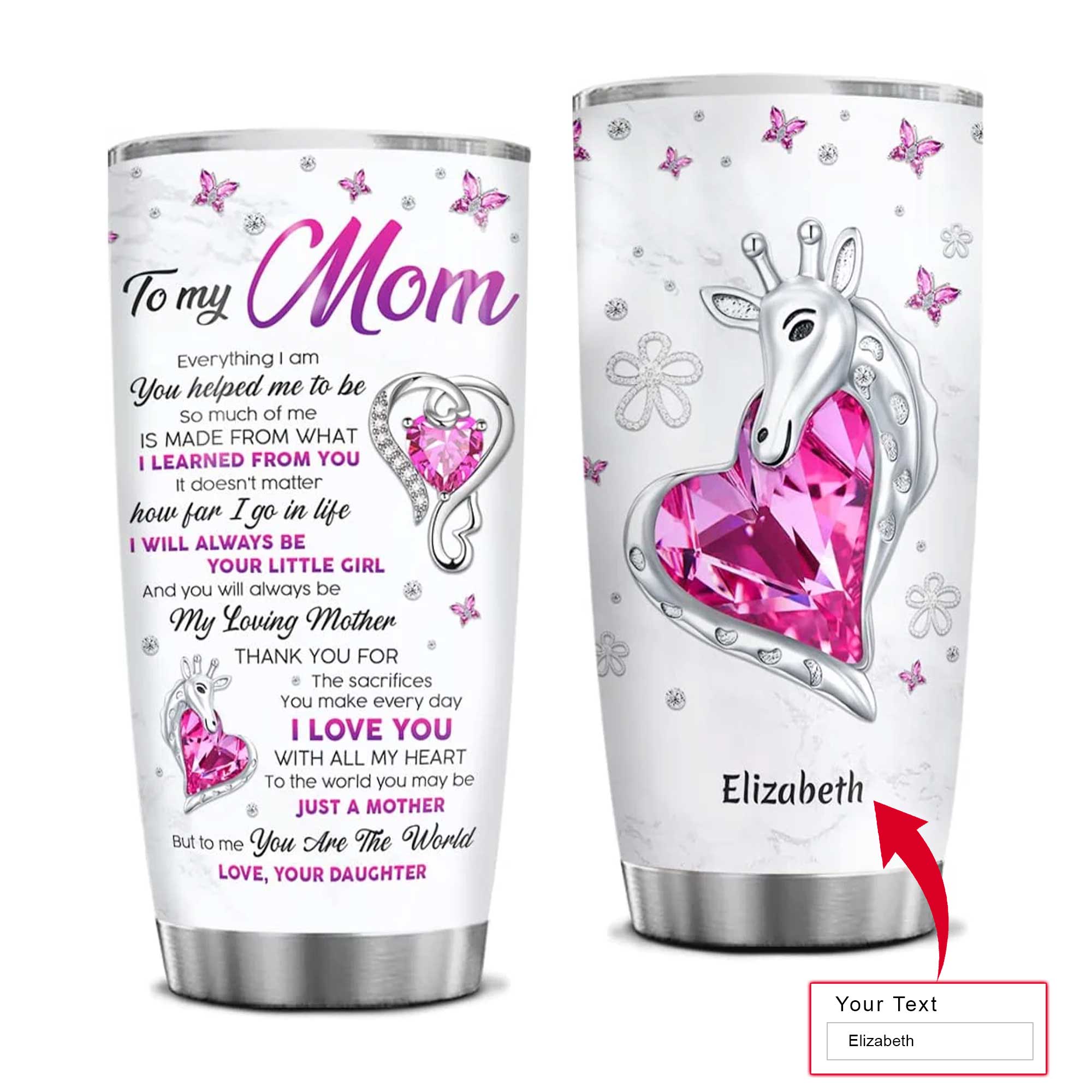 Personalized Mother's Day Gift Tumbler - Custom Gift For Mother's Day, Presents for Mom - To My Mom, Giraffe Jewelry Drawing Tumbler