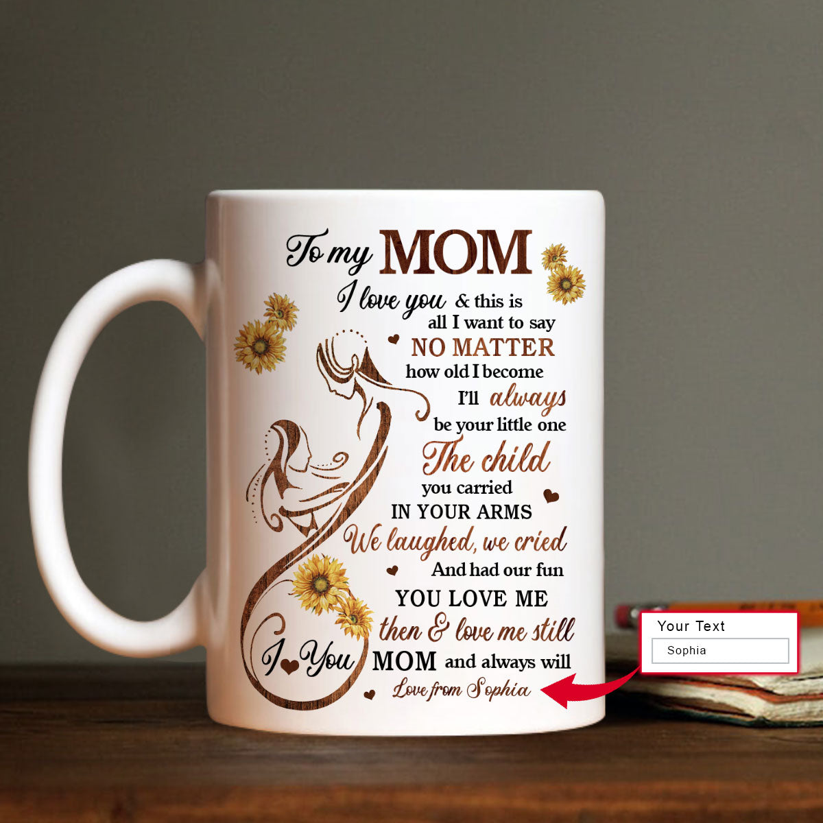 Gift For Mom Personalized Mug - Daughter to mom, Sunflower painting Mug - Custom Gift For Mother's Day, Presents for Mom, Anniversary - I love you Mug