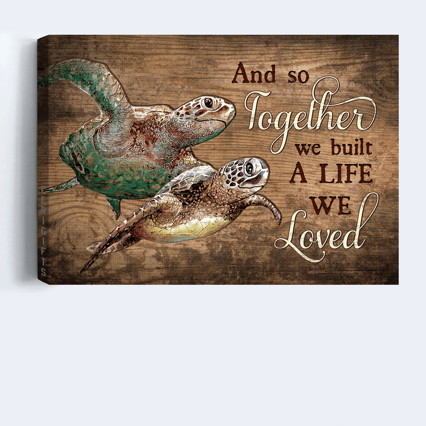 Family Landscape Canvas- Awesome Sea Turtle, Sweet Couple, Vintage Painting, Sea Life Canvas- Gift For Members Family- Together We Built A Life We Love