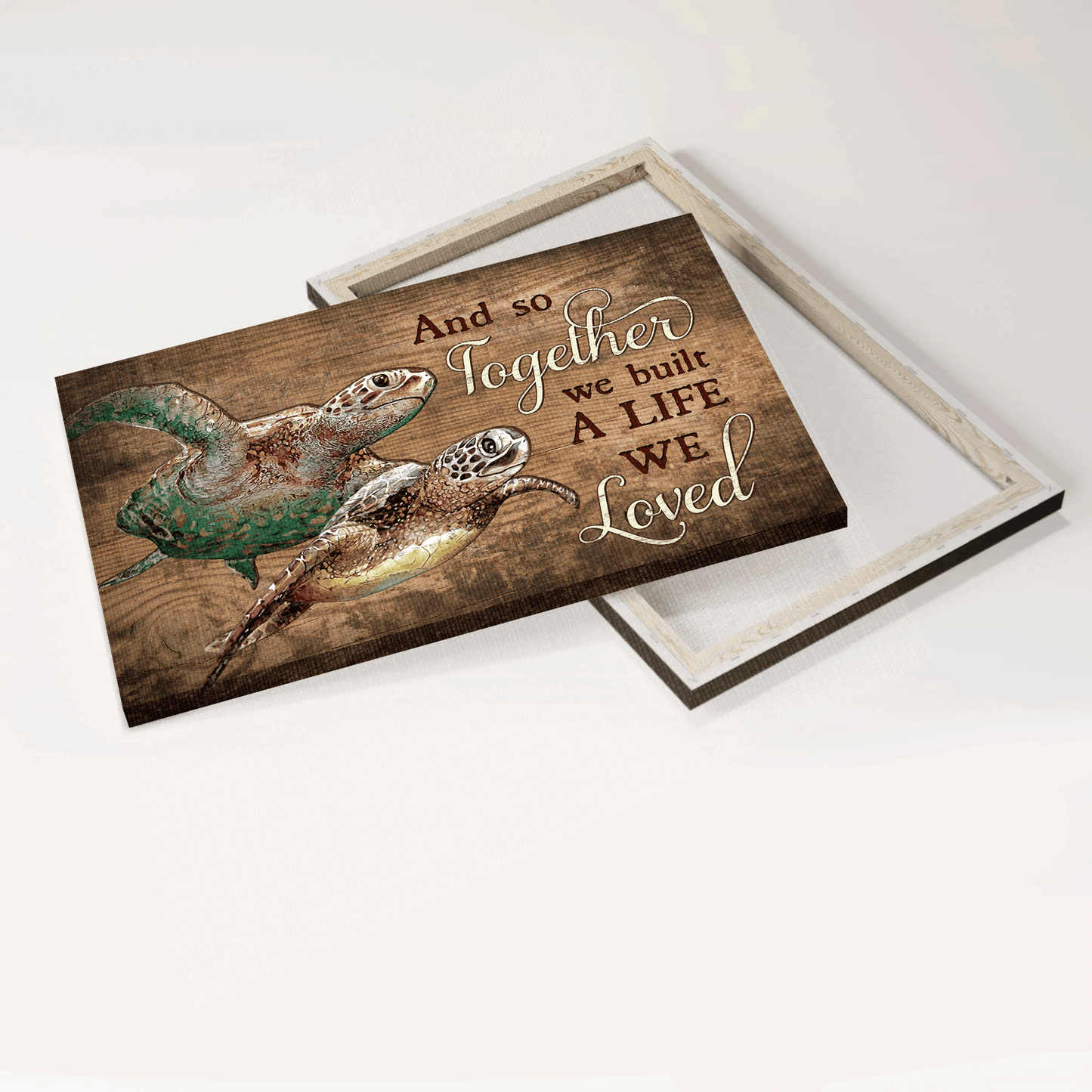 Family Landscape Canvas- Awesome Sea Turtle, Sweet Couple, Vintage Painting, Sea Life Canvas- Gift For Members Family- Together We Built A Life We Love
