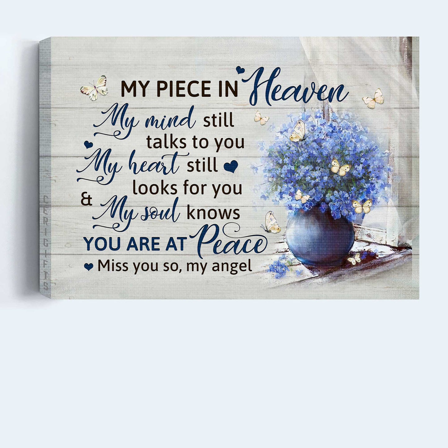 Memorial Landscape Canvas- Baby Blue Eyes, Butterfly, Heaven Landscape Canvas- Gift For Members Family- My Soul Knows You Are At Peace
