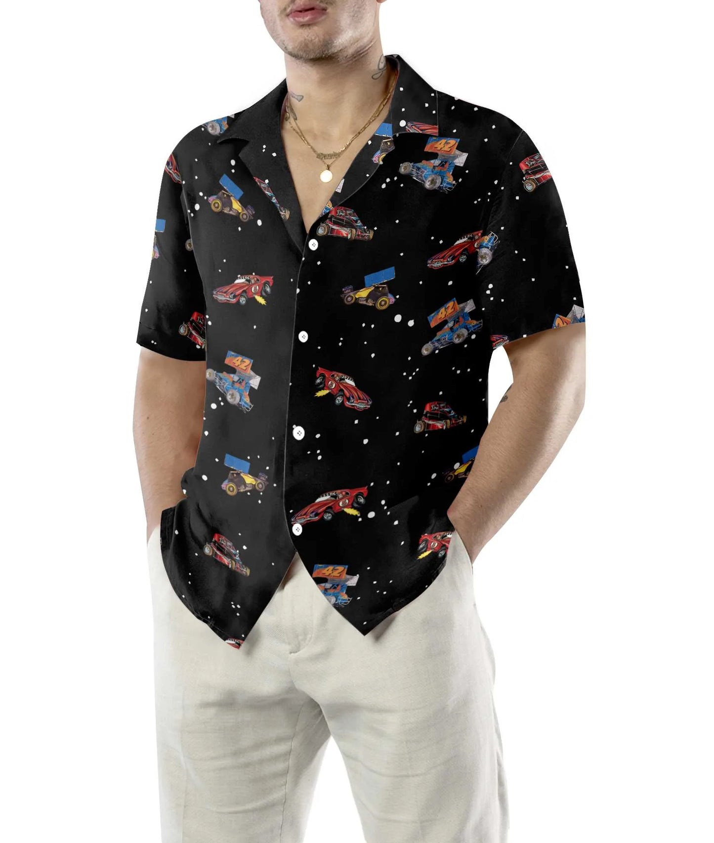 3D Dirt Track Racing Hawaiian Shirt, Cool Printed Car Racing Aloha Shirt For Men And Women - Perfect Gift For Racing Lovers, Friends, Husband, Boyfriend, Family