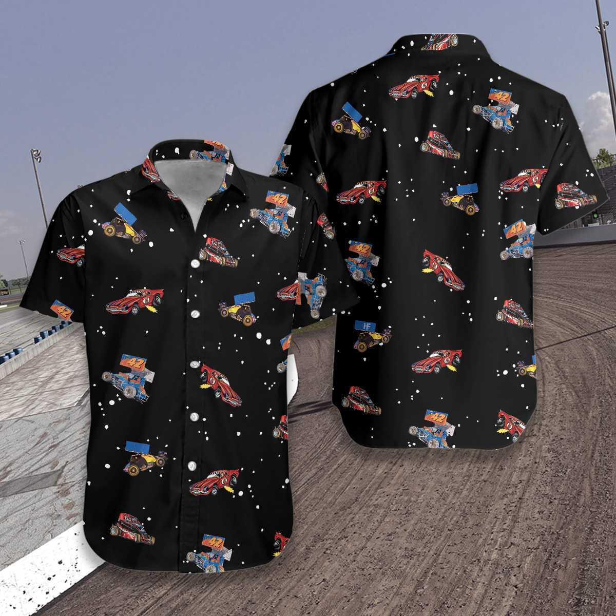 3D Dirt Track Racing Hawaiian Shirt, Cool Printed Car Racing Aloha Shirt For Men And Women - Perfect Gift For Racing Lovers, Friends, Husband, Boyfriend, Family