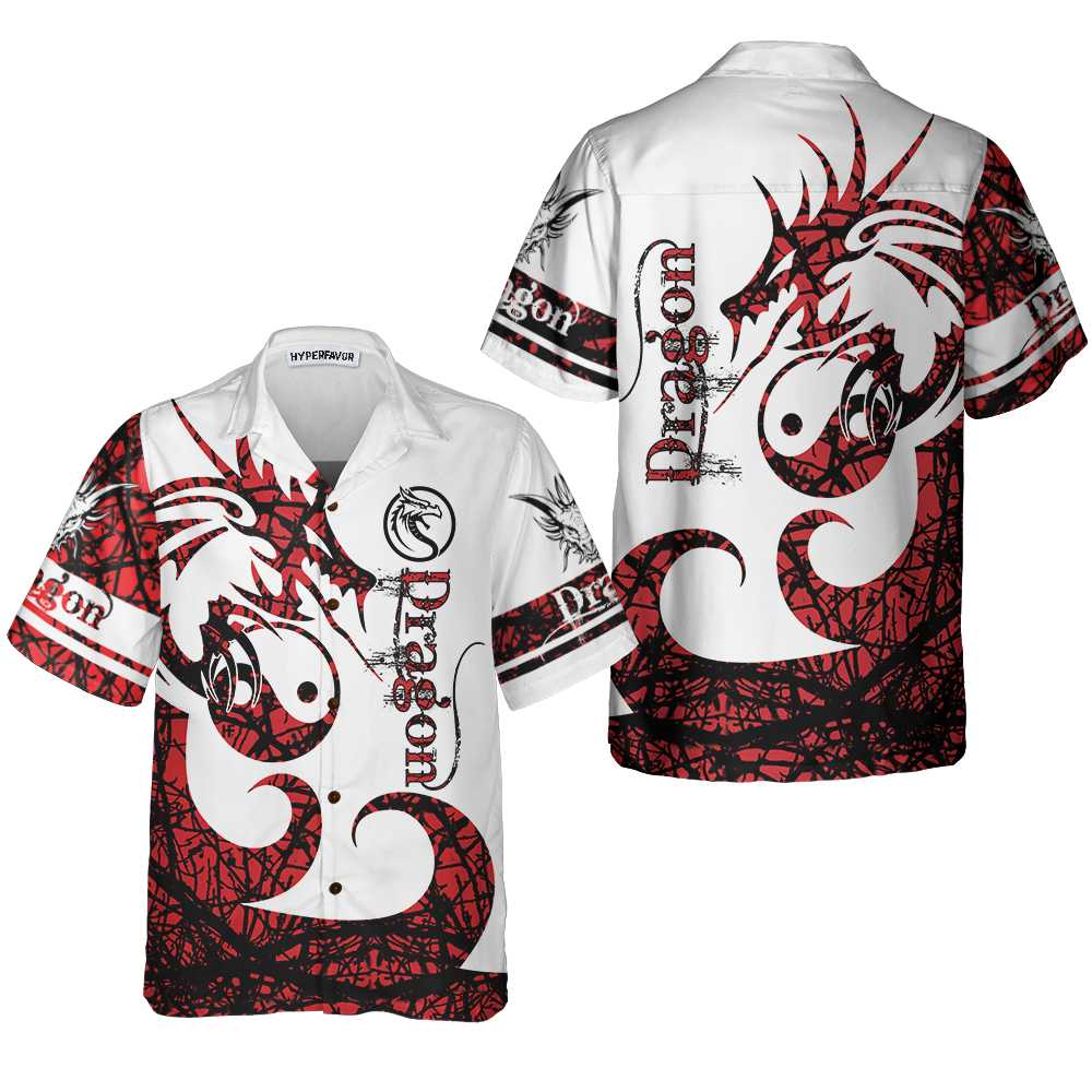 3D Dungeon Dragon Tattoo Hawaiian Shirt, White And Red Dragon Aloha Shirt For Men And Women - Perfect Gift For Dragon Lovers, Friends, Husband, Boyfriend, Family