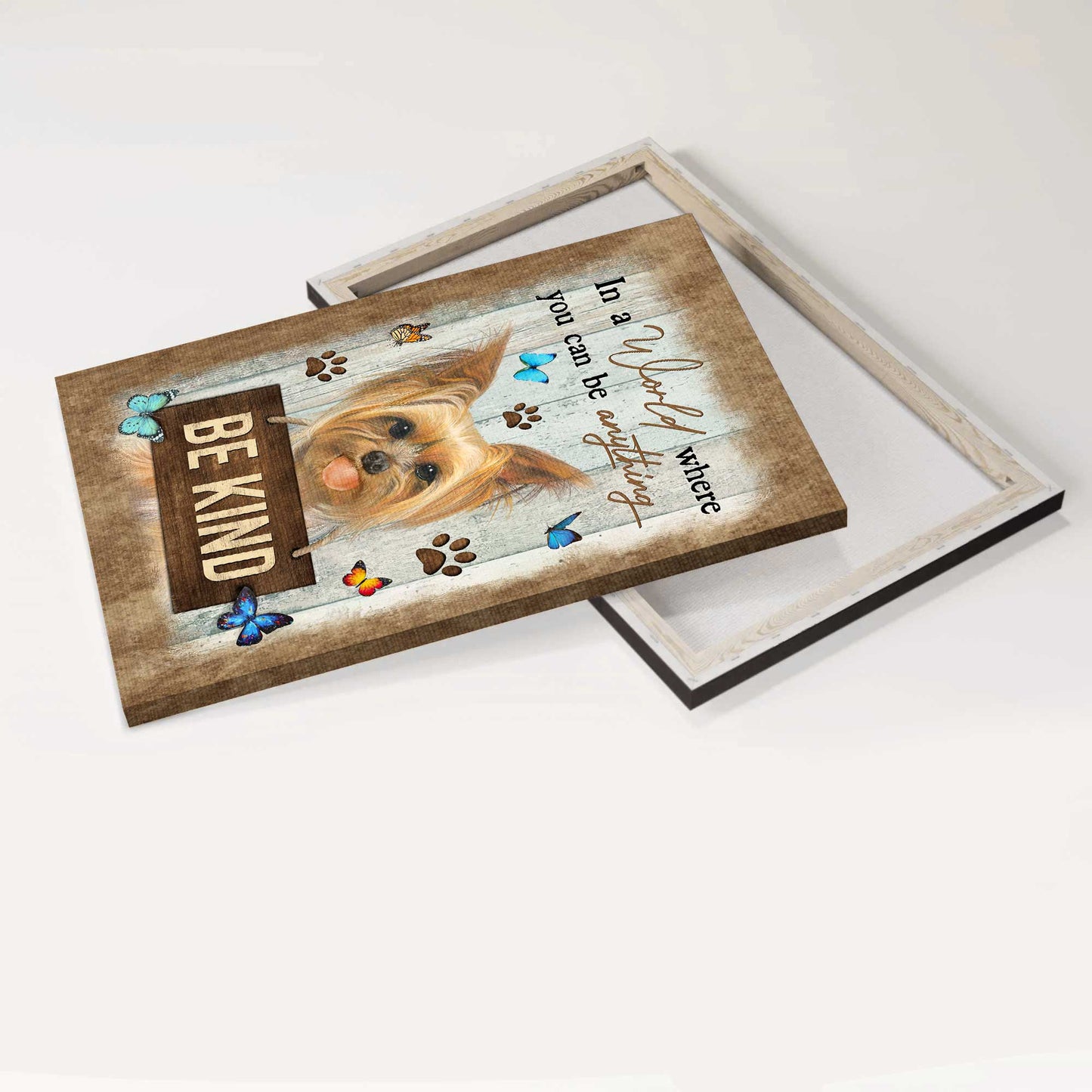 Yorkshire Terrier Portrait Canvas- Cute Yorkie, Blue butterfly canvas- Gift for Yorkshire Terrier lover- In a world where you can be anything