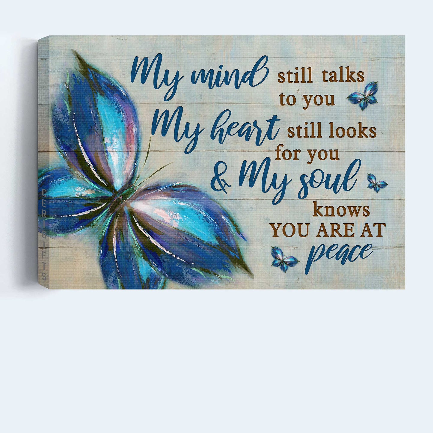 Memorial Landscape Canvas- Blue butterfly watercolor painting canvas- Gift for Family- My mind still talks to you - Heaven Landscape Canvas Prints, Wall Art