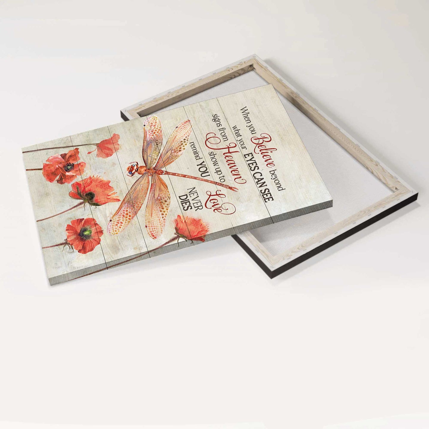 Memorial Portrait Canvas- Red dragonfly, Poppy painting - Gift for members family- Signs from heaven show up to remind you love never dies - Heaven Portrait Canvas Prints, Wall Art