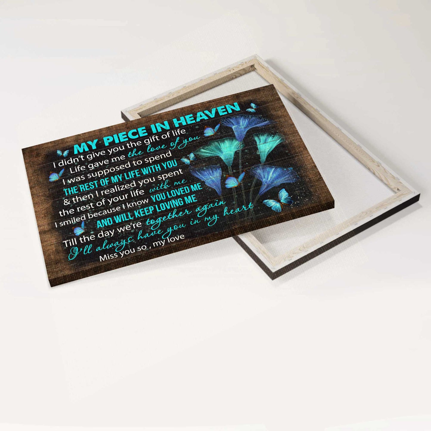 Memorial Landscape Canvas- Blue butterflies, Beautiful butterfly canvas - Gift for family- My piece in heaven - Heaven Landscape Canvas Prints, Wall Art