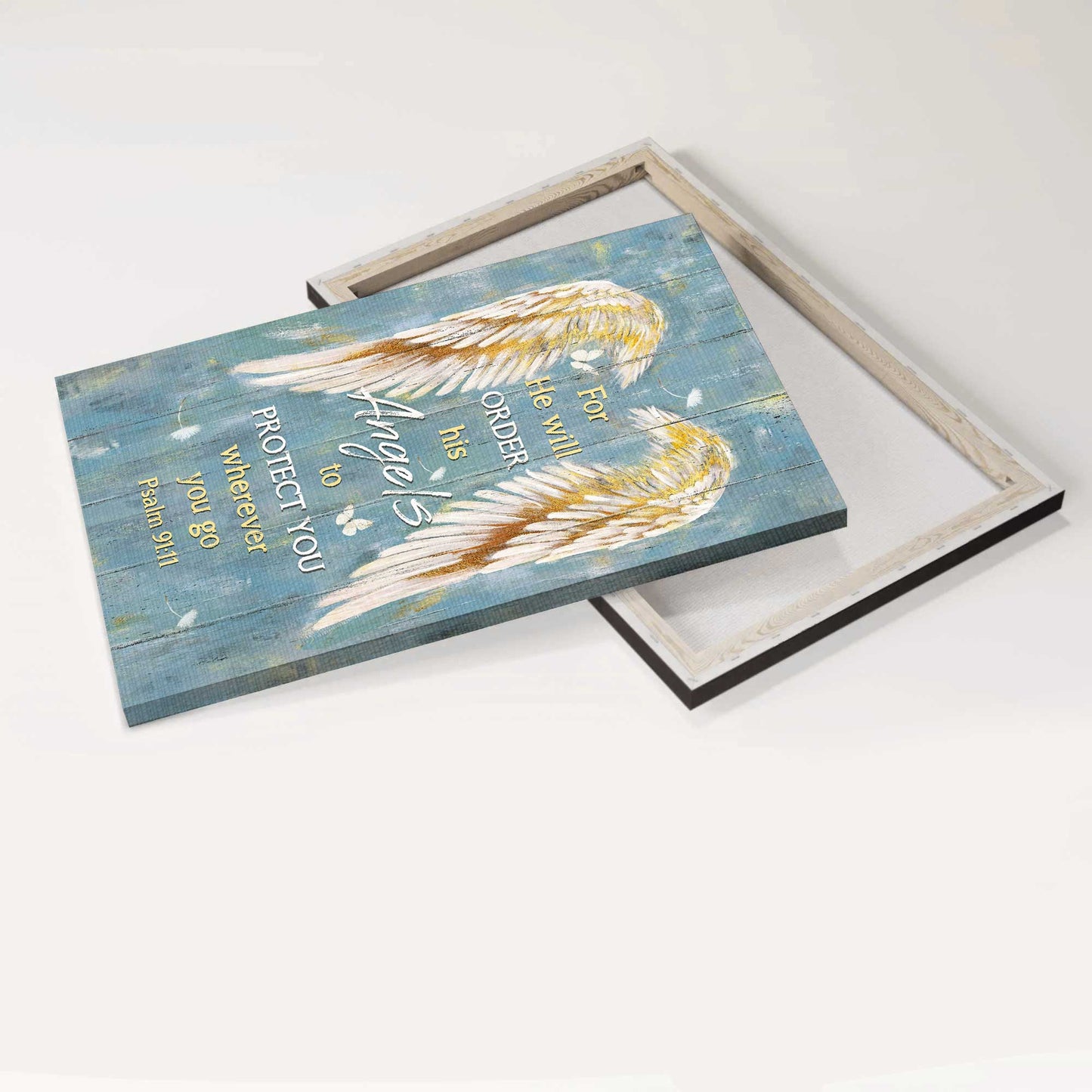 Memorial Portrait Canvas- Pretty angel wings, Blue sky- Gift for Family- For he will order his angels to protect you - Heaven Portrait Canvas Prints, Wall Art