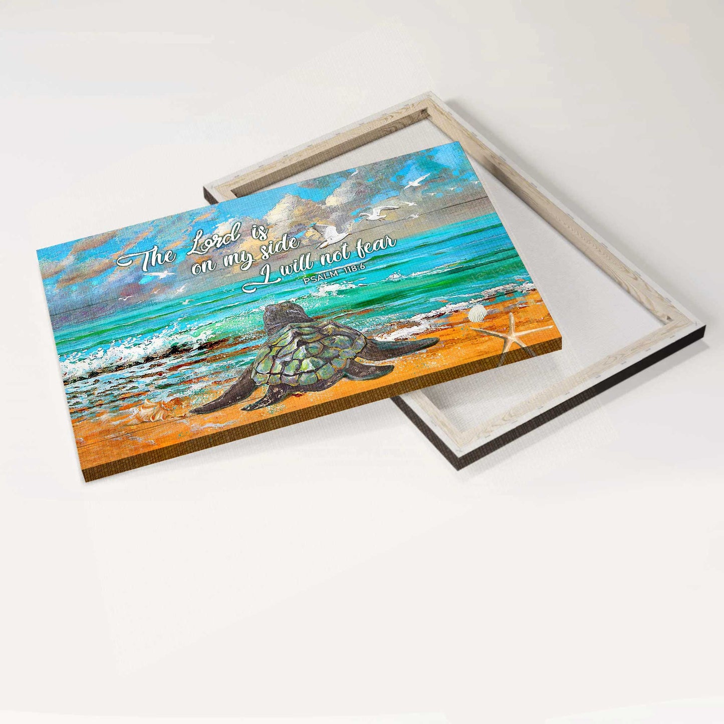 Jesus Landscape Canvas- Sea turtle, Sand beach painting- Gift for Christian- The Lord is on my side I will not fear - Landscape Canvas Prints, Wall Art