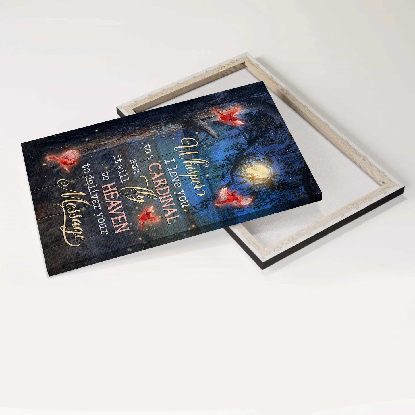 Memorial Portrait Canvas- Red cardinal, Beautiful moon, Amazing night painting- Memorial gift for family- Whisper I love you to a cardinal - Heaven Portrait Canvas Prints, Wall Art