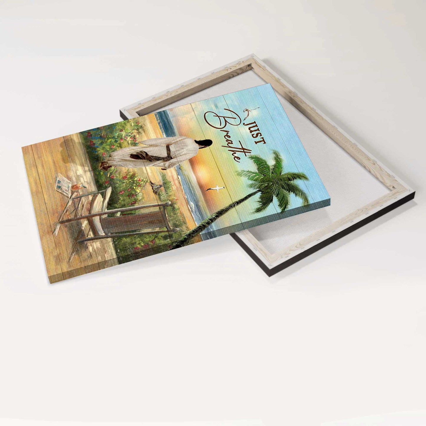 Jesus Portrait Canvas- Pretty sunset, Wooden chair, Flower painting, Seagull, Just breathe canvas- Gift for Christian - Portrait Canvas Prints, Christian Wall Art
