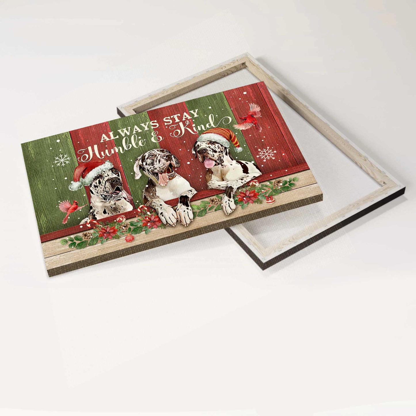 Great Dane Landscape Canvas- Great Dane, Cardinal, Christmas- Gift for dog lover- Always stay humble and kind - Dog Landscape Canvas Prints, Wall Art